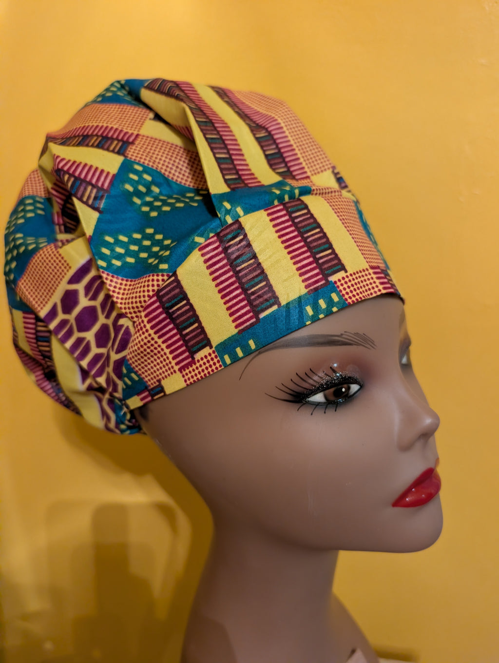 Yellow/Pink/Teal Satin Lined Bouffant Style Hat