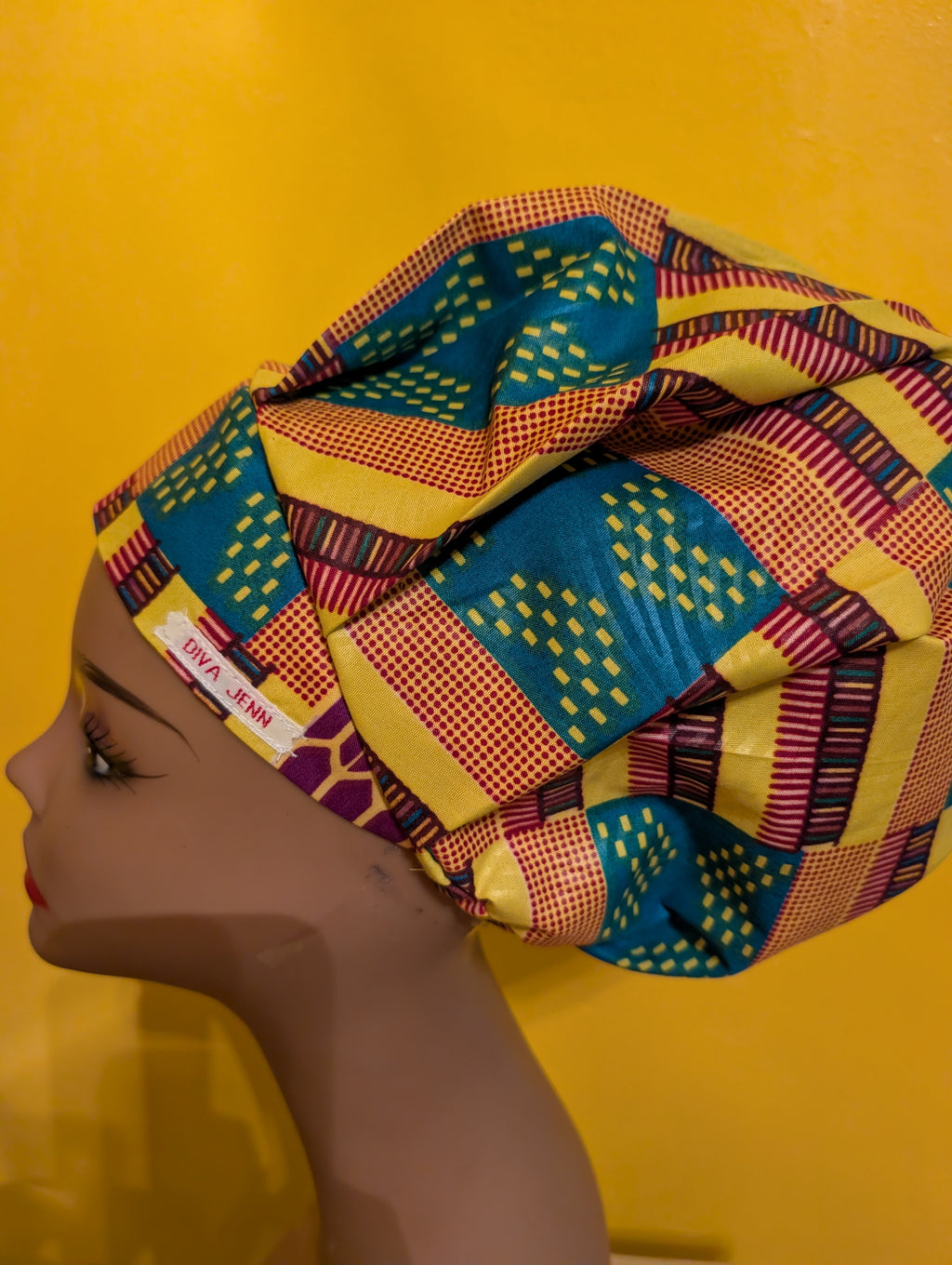 Yellow/Pink/Teal Satin Lined Bouffant Style Hat