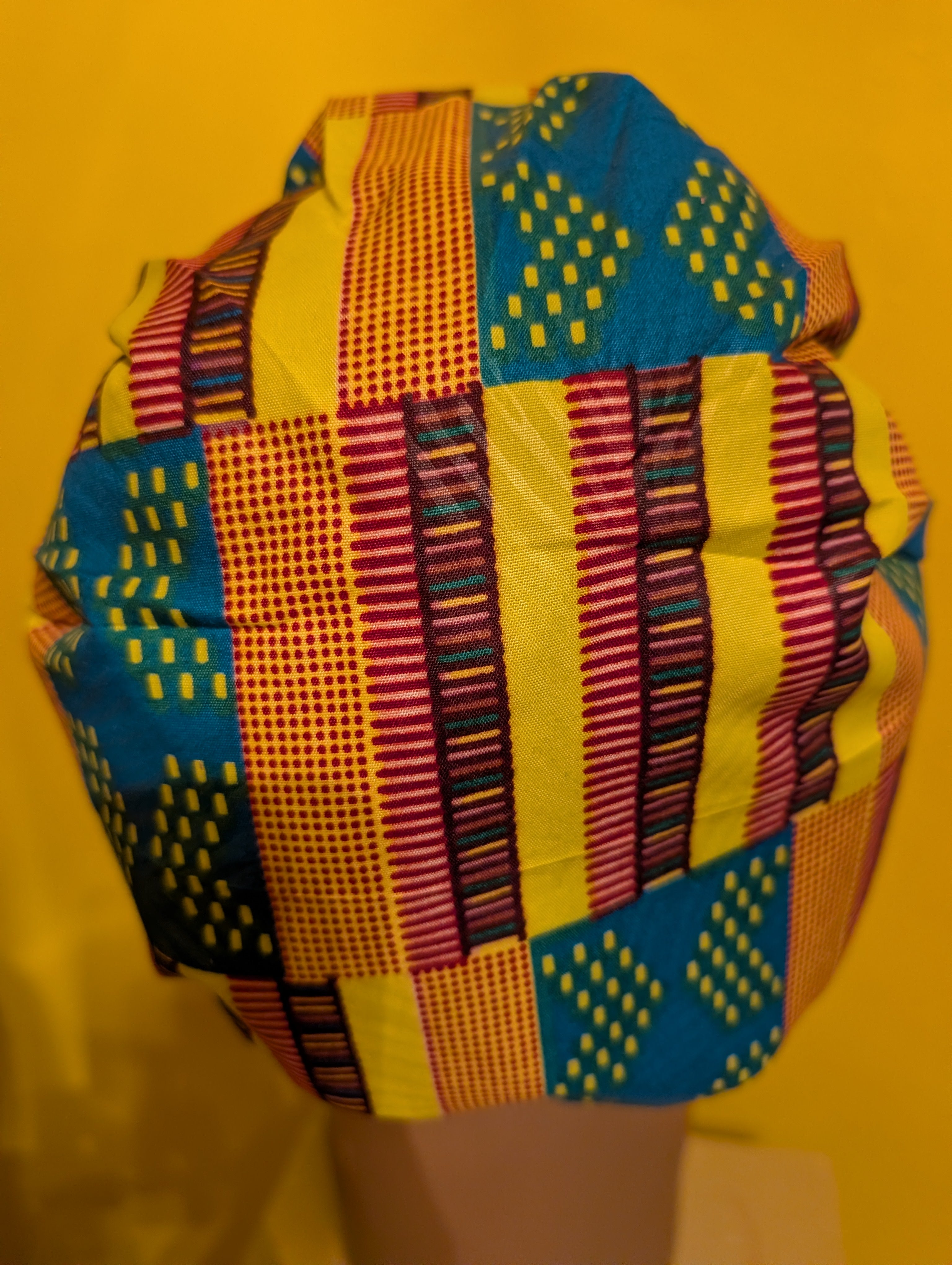Yellow/Pink/Teal Satin Lined Bouffant Style Hat