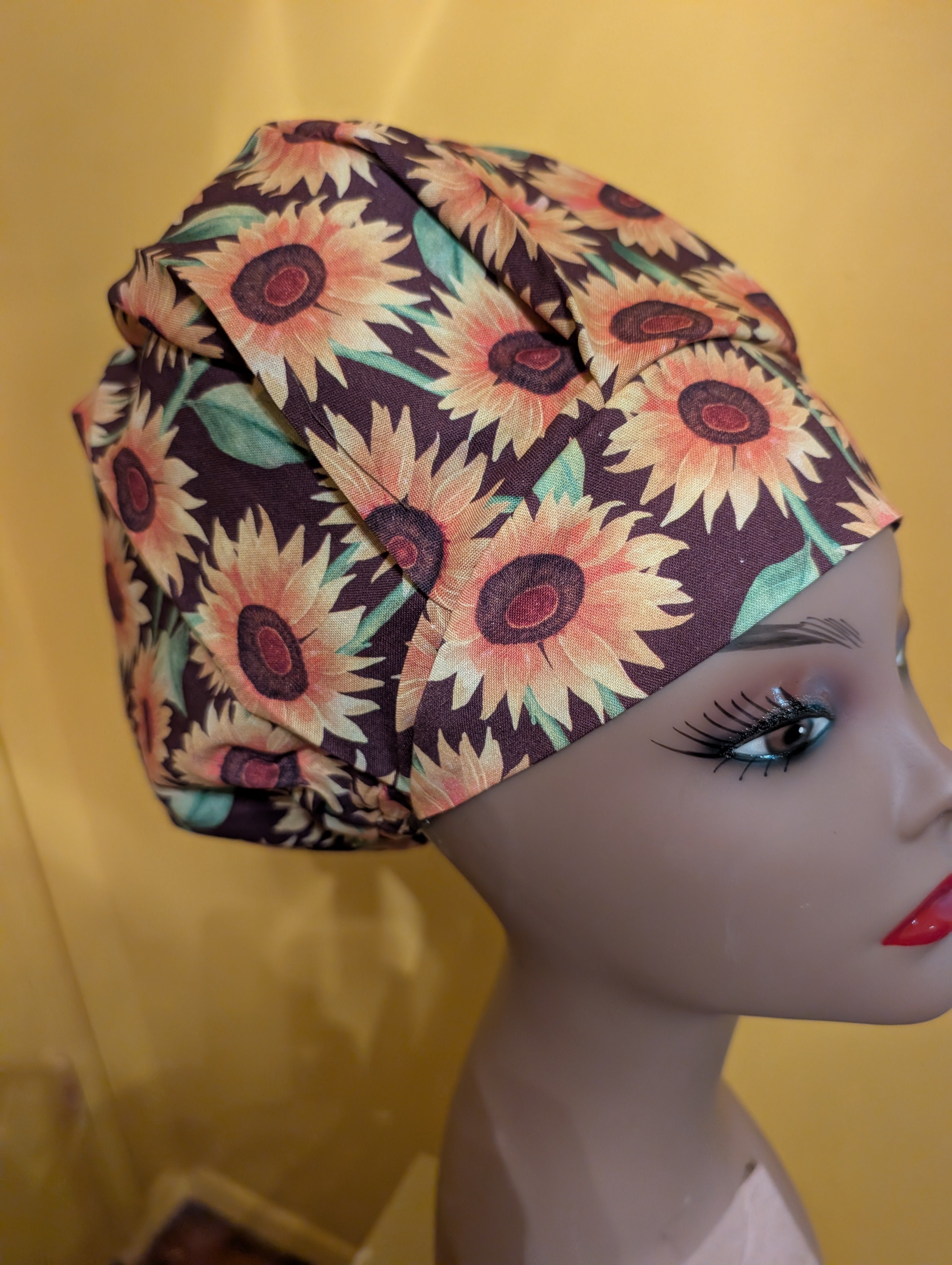 Gold/Brown/Green Satin Lined Bouffant Style Hat