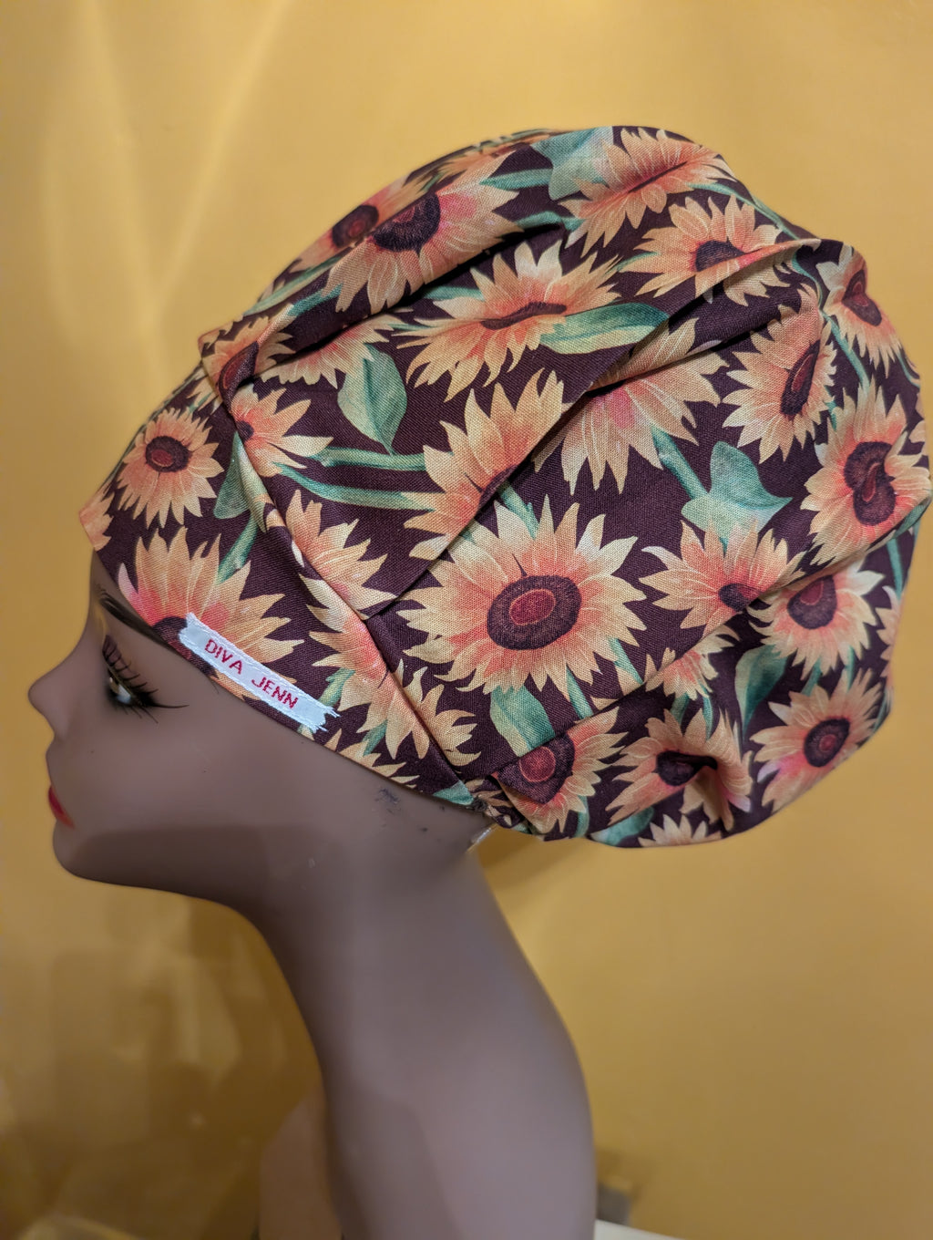 Gold/Brown/Green Satin Lined Bouffant Style Hat