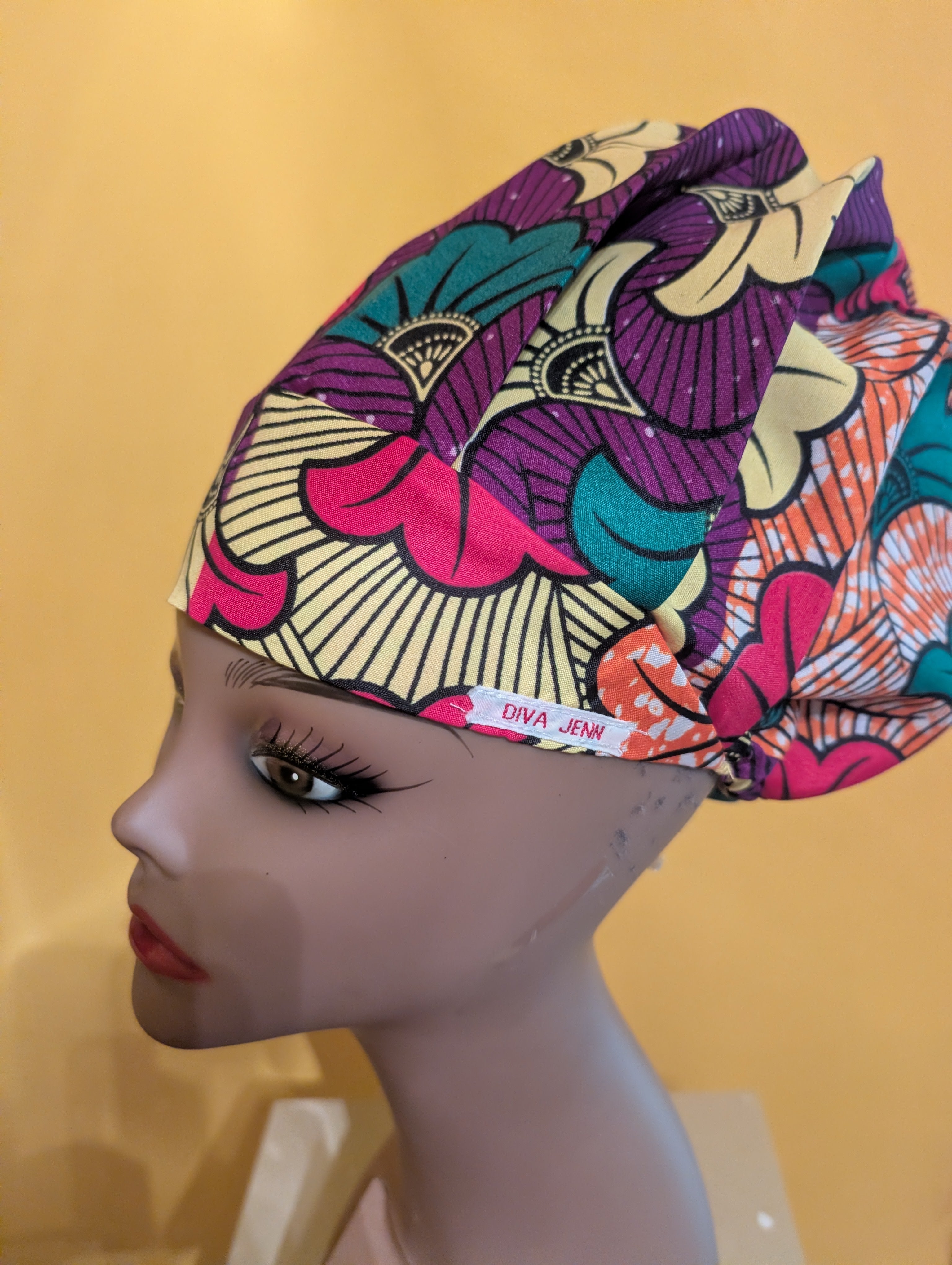 Purple/Yellow/Green/Orange Satin Lined Bouffant Style Hat