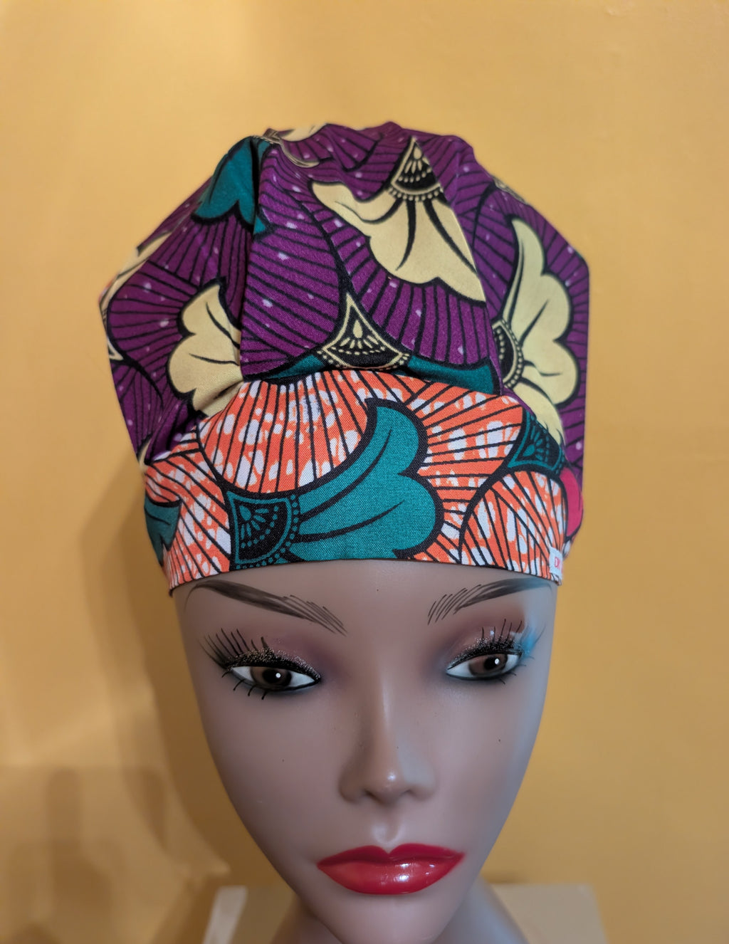 Orange/Purple/Green Satin Lined Bouffant Style Hat