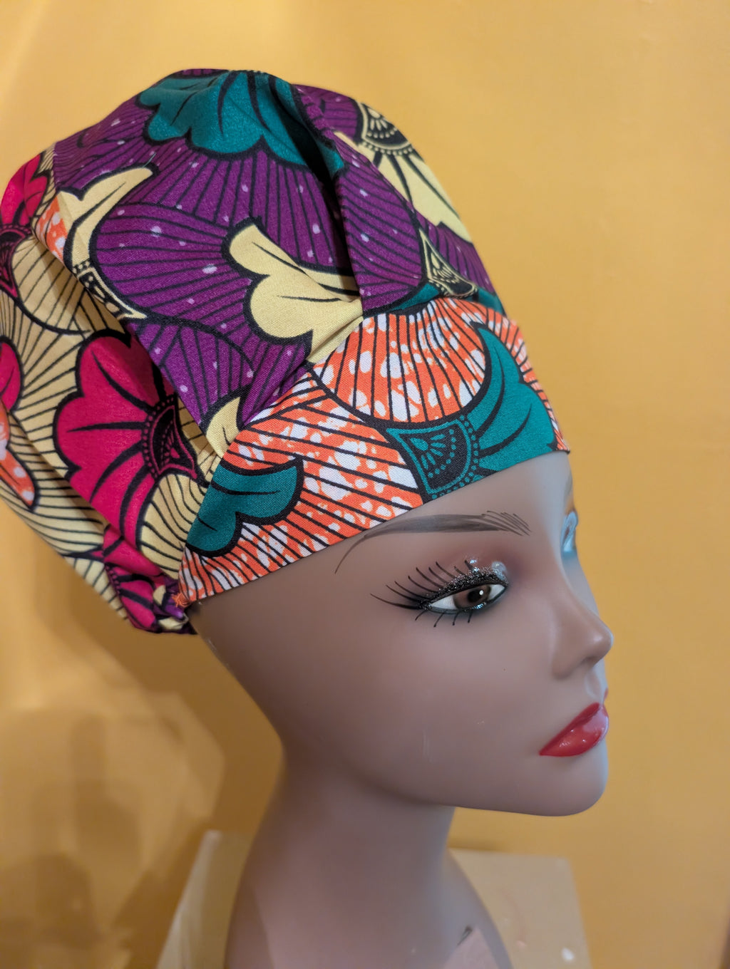 Orange/Purple/Green Satin Lined Bouffant Style Hat