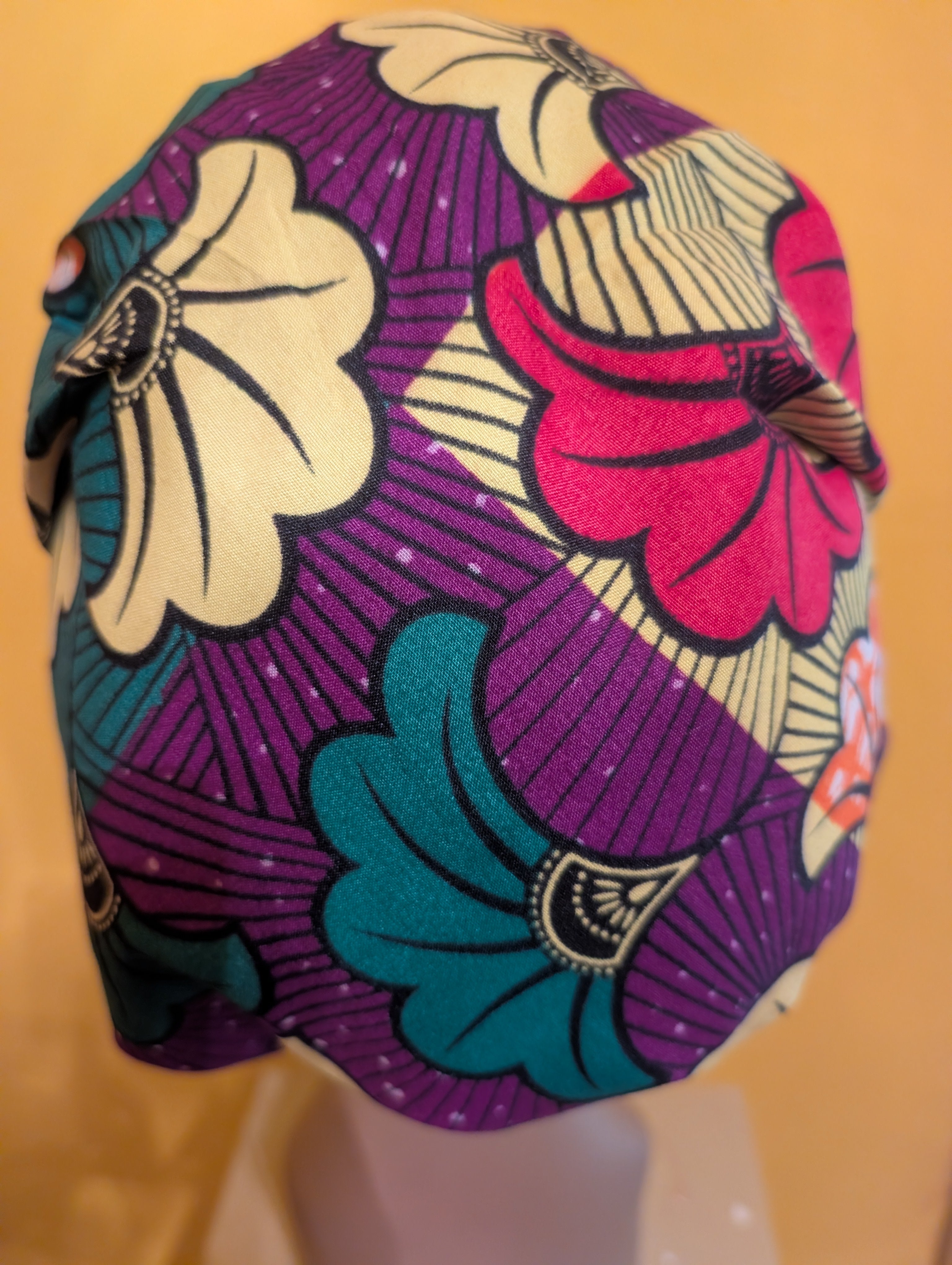Orange/Purple/Green Satin Lined Bouffant Style Hat