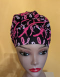 Pink/Black Breast Cancer Awareness Themed Satin Lined Bouffant Style Hat