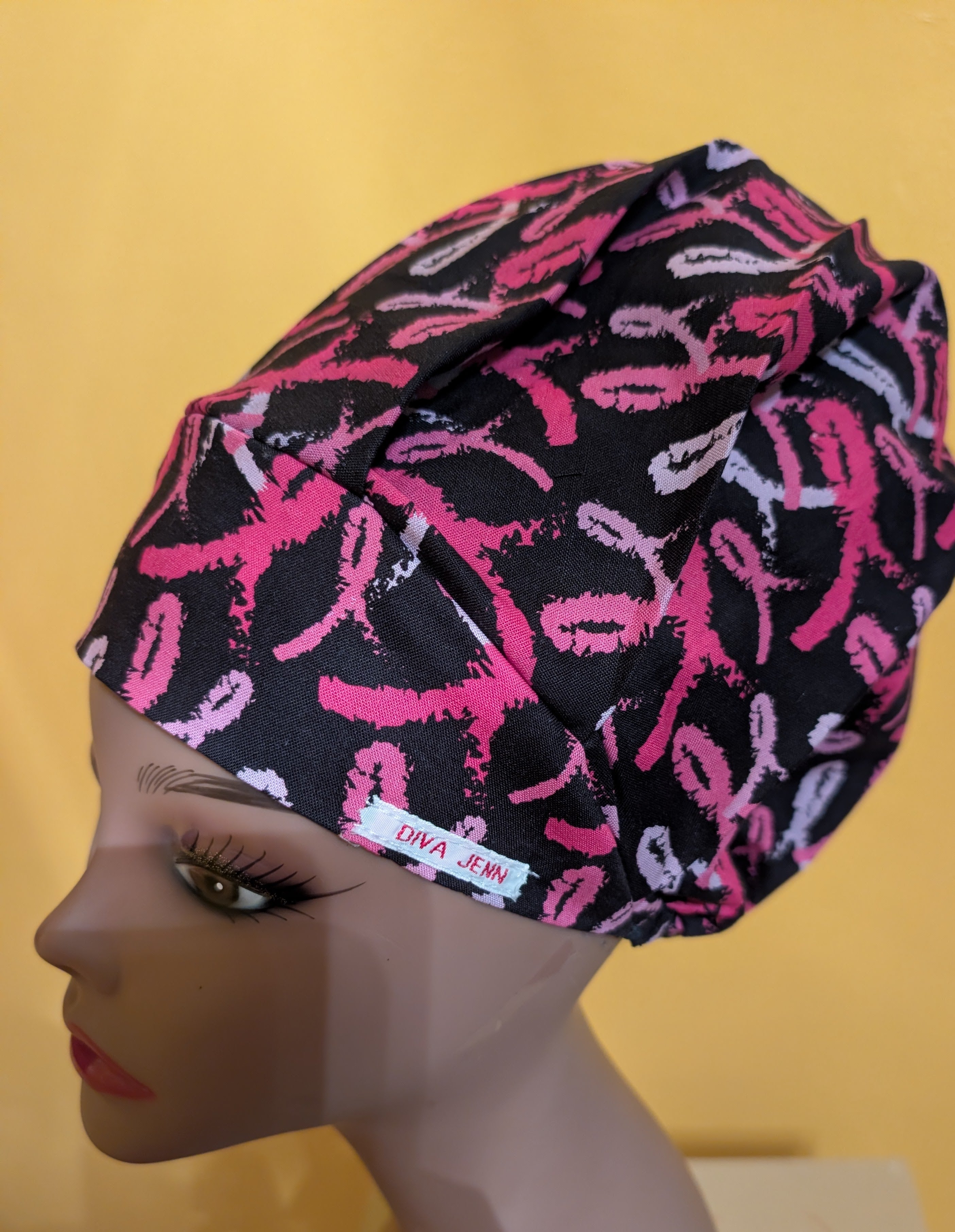 Pink/Black Breast Cancer Awareness Themed Satin Lined Bouffant Style Hat