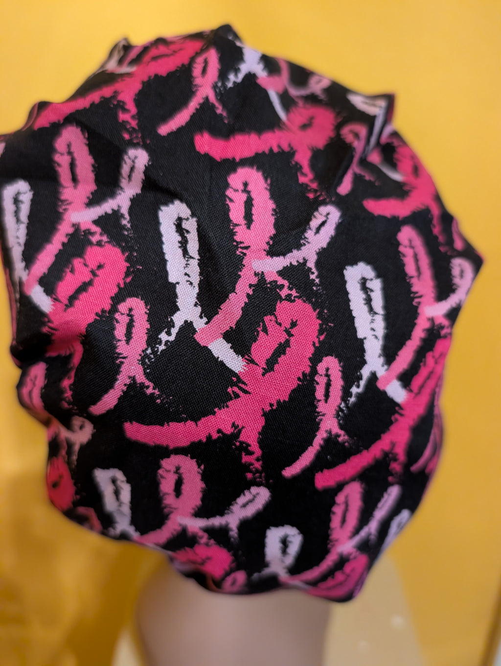Pink/Black Breast Cancer Awareness Themed Satin Lined Bouffant Style Hat