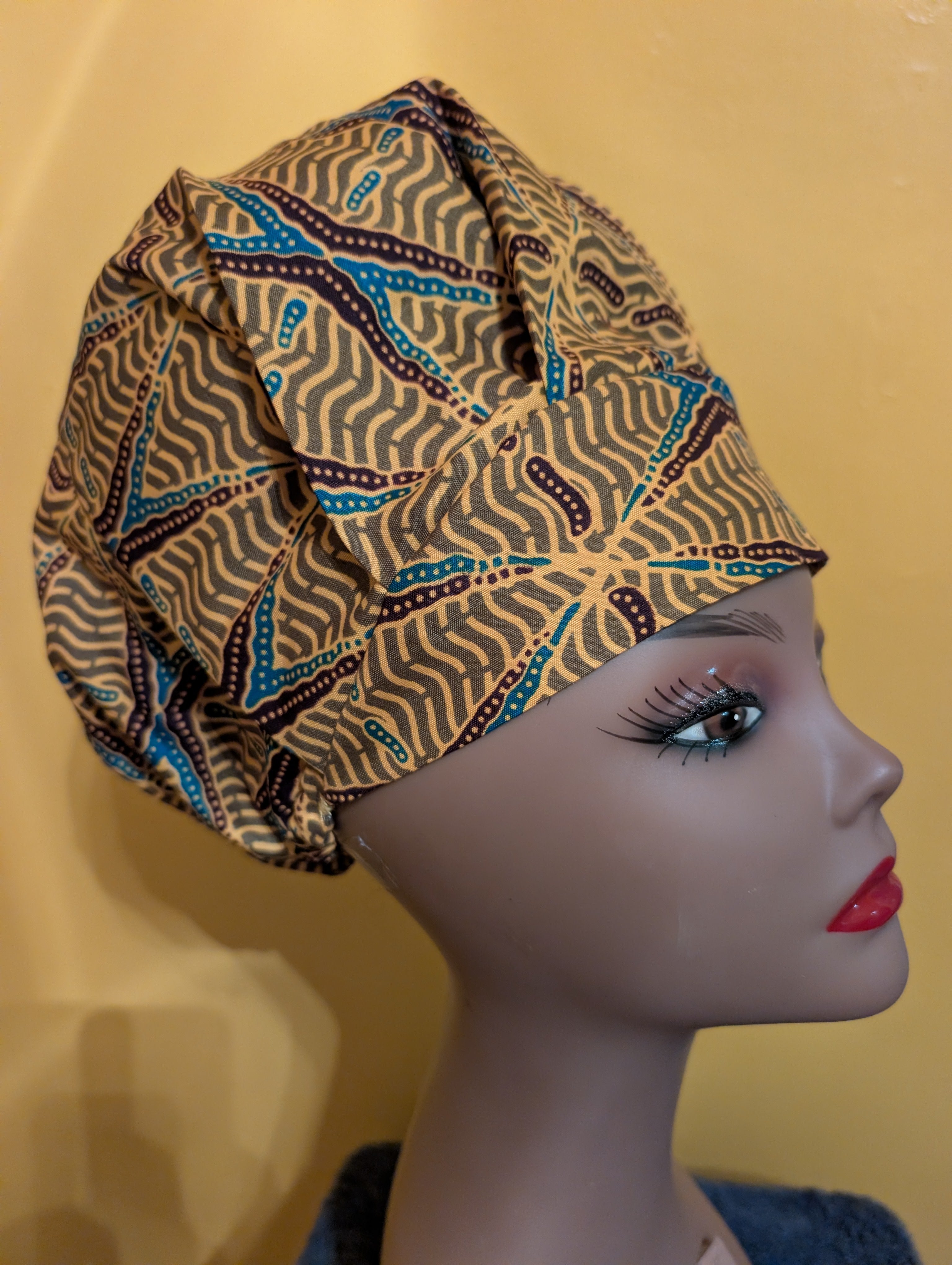 Gold/Brown/Teal Satin Lined Bouffant Style Hat