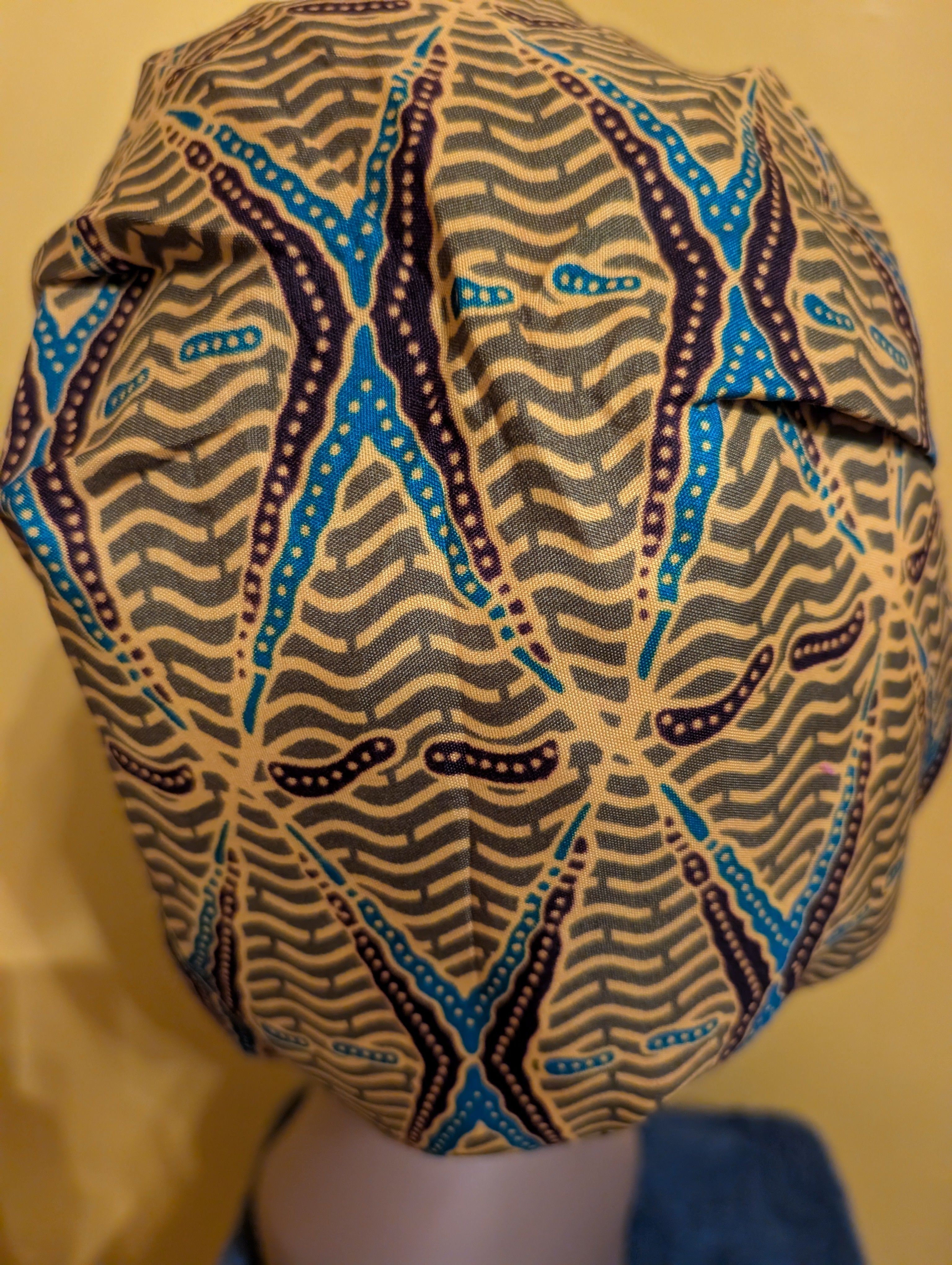 Gold/Brown/Teal Satin Lined Bouffant Style Hat