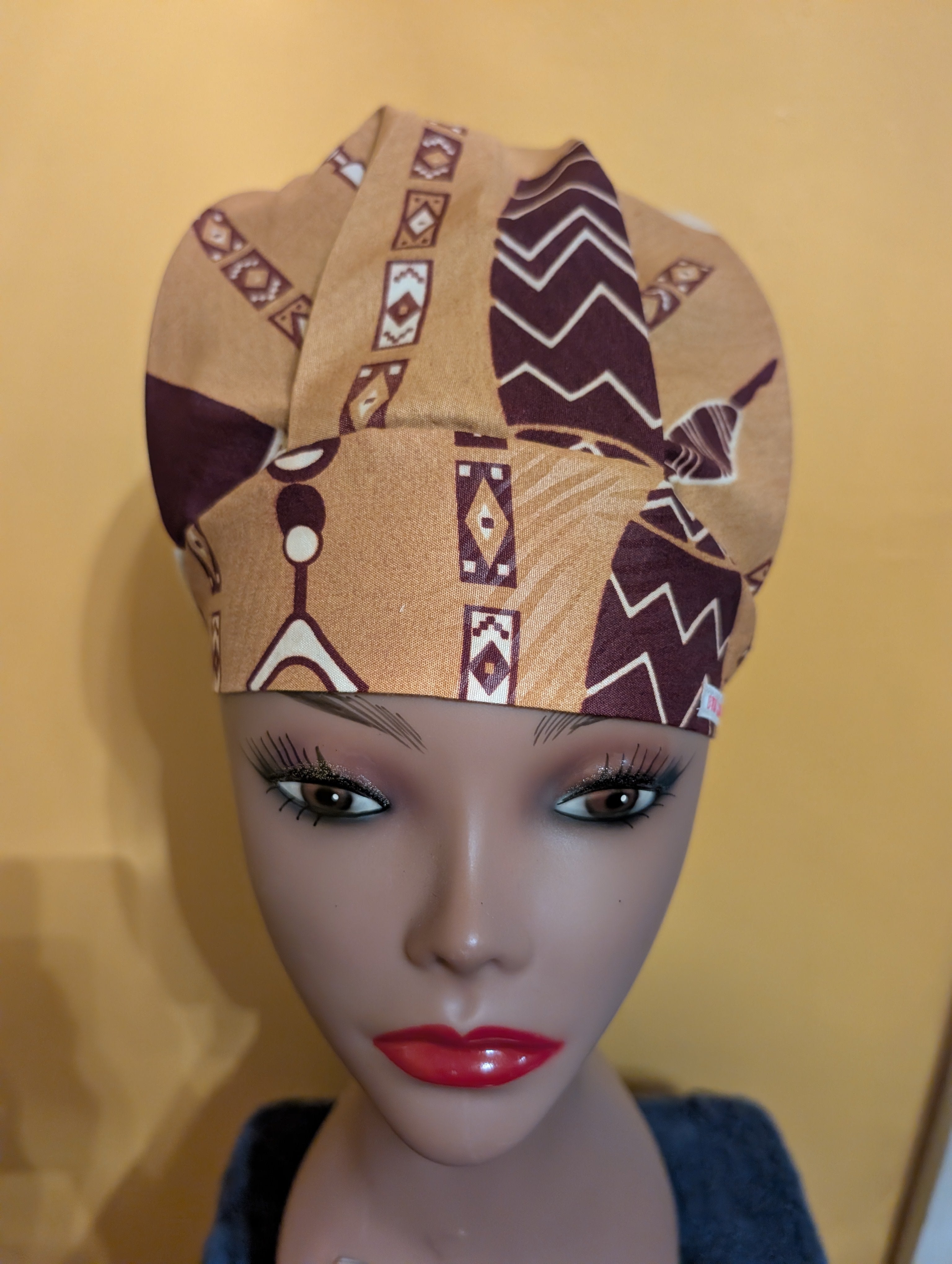 Beige/Cream/Brown Statin Lined Bouffant Style Hat