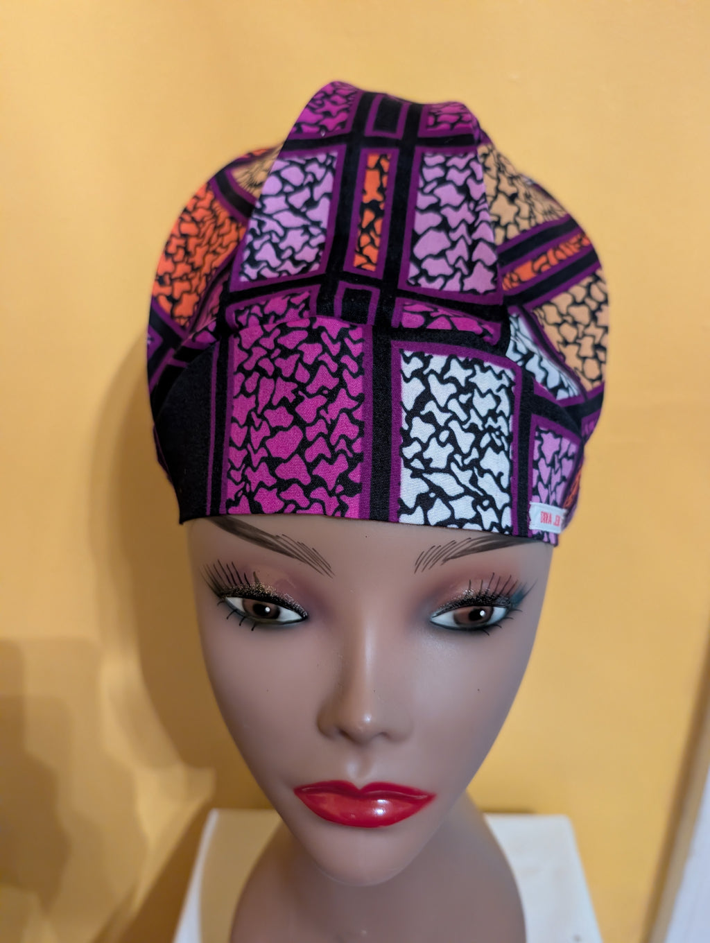Purple/Orange/White/Black Satin Lined Bouffant Style Hat
