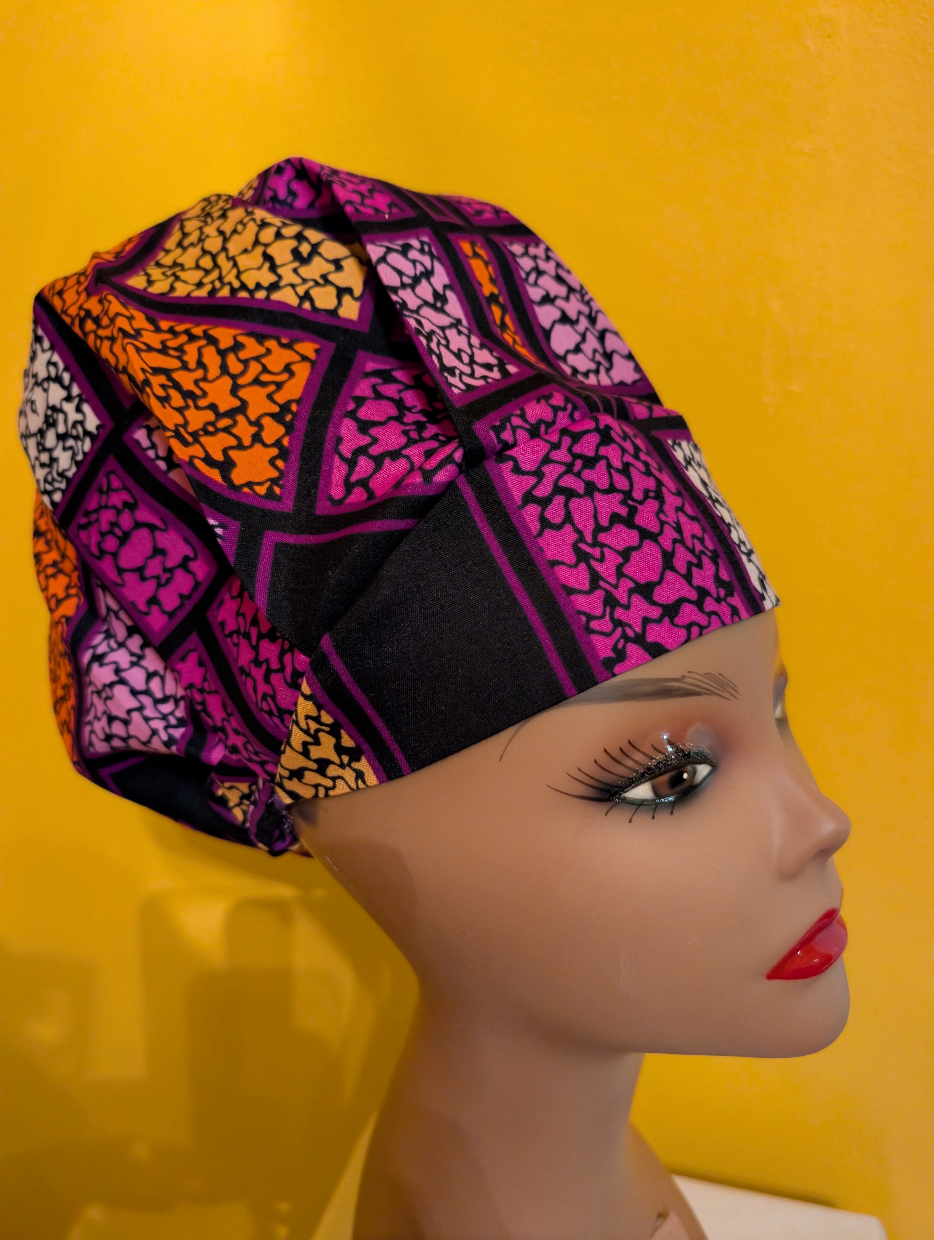 Purple/Orange/White/Black Satin Lined Bouffant Style Hat
