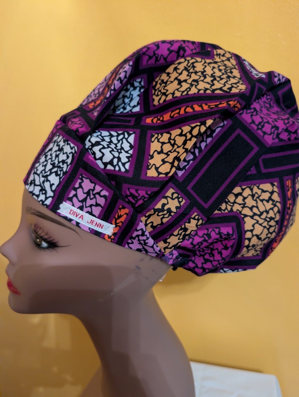 Purple/Orange/White/Black Satin Lined Bouffant Style Hat