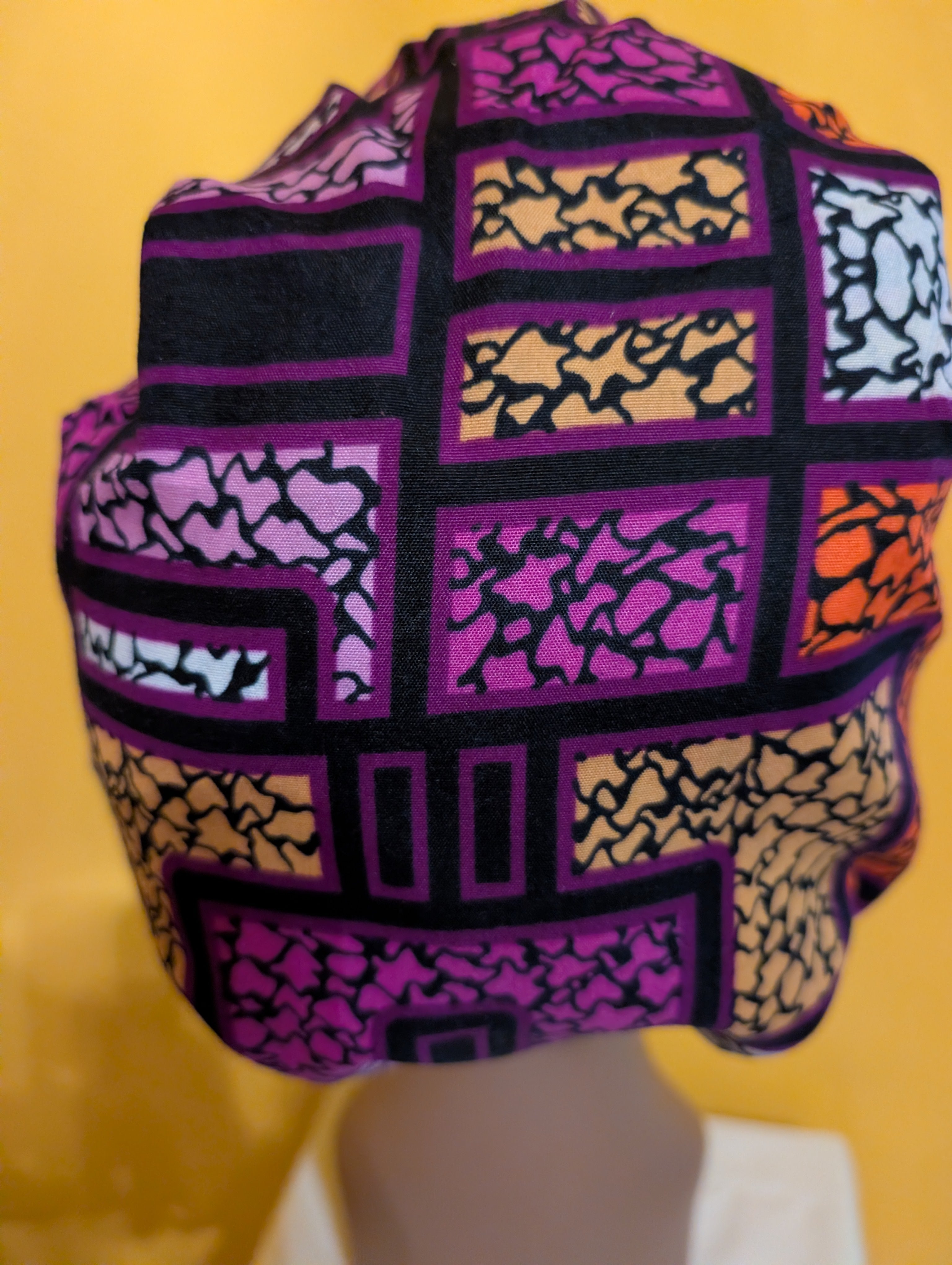 Purple/Orange/White/Black Satin Lined Bouffant Style Hat