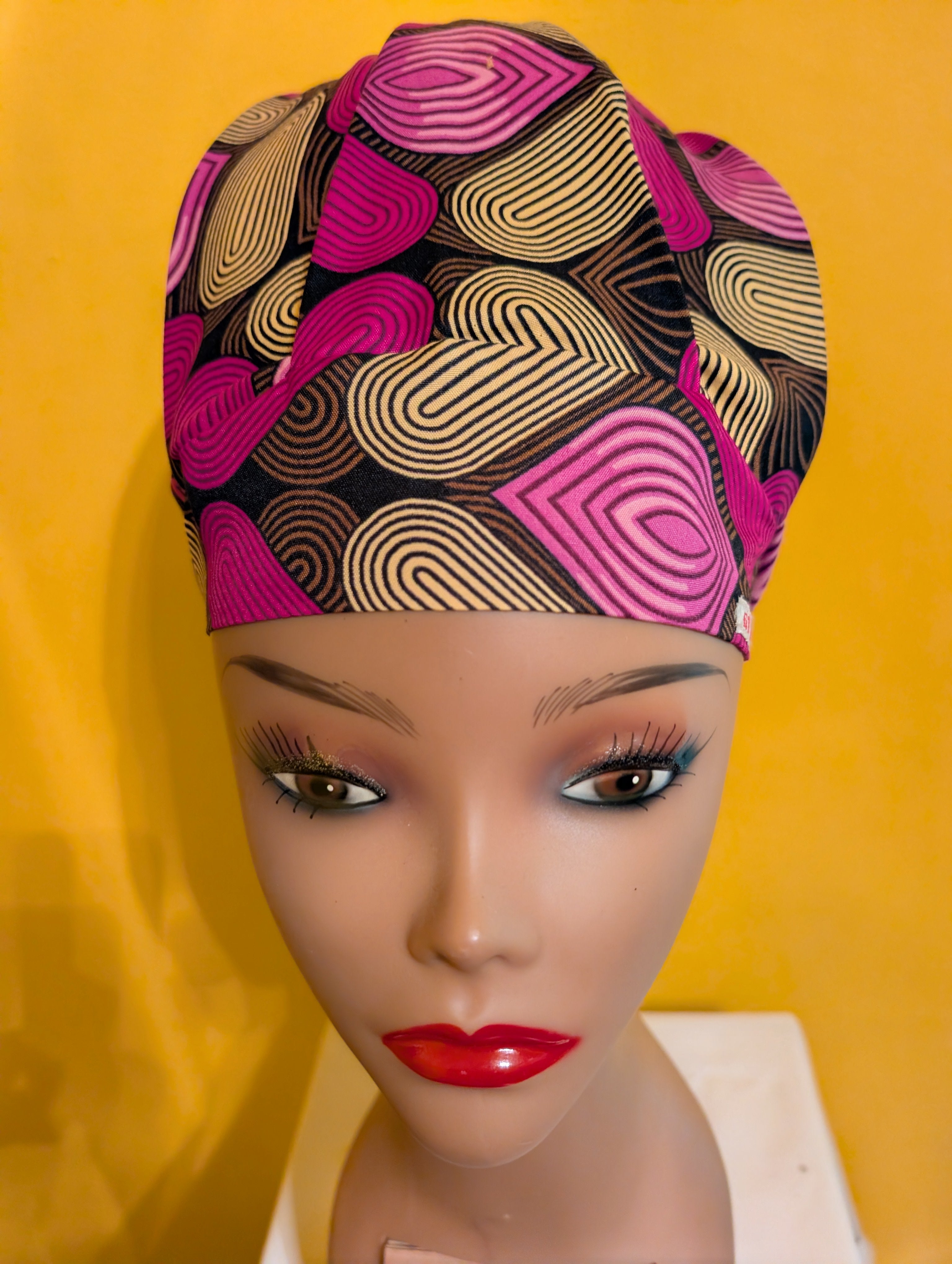 Purple/Tan/Black Satin Lined Bouffant Style Hat