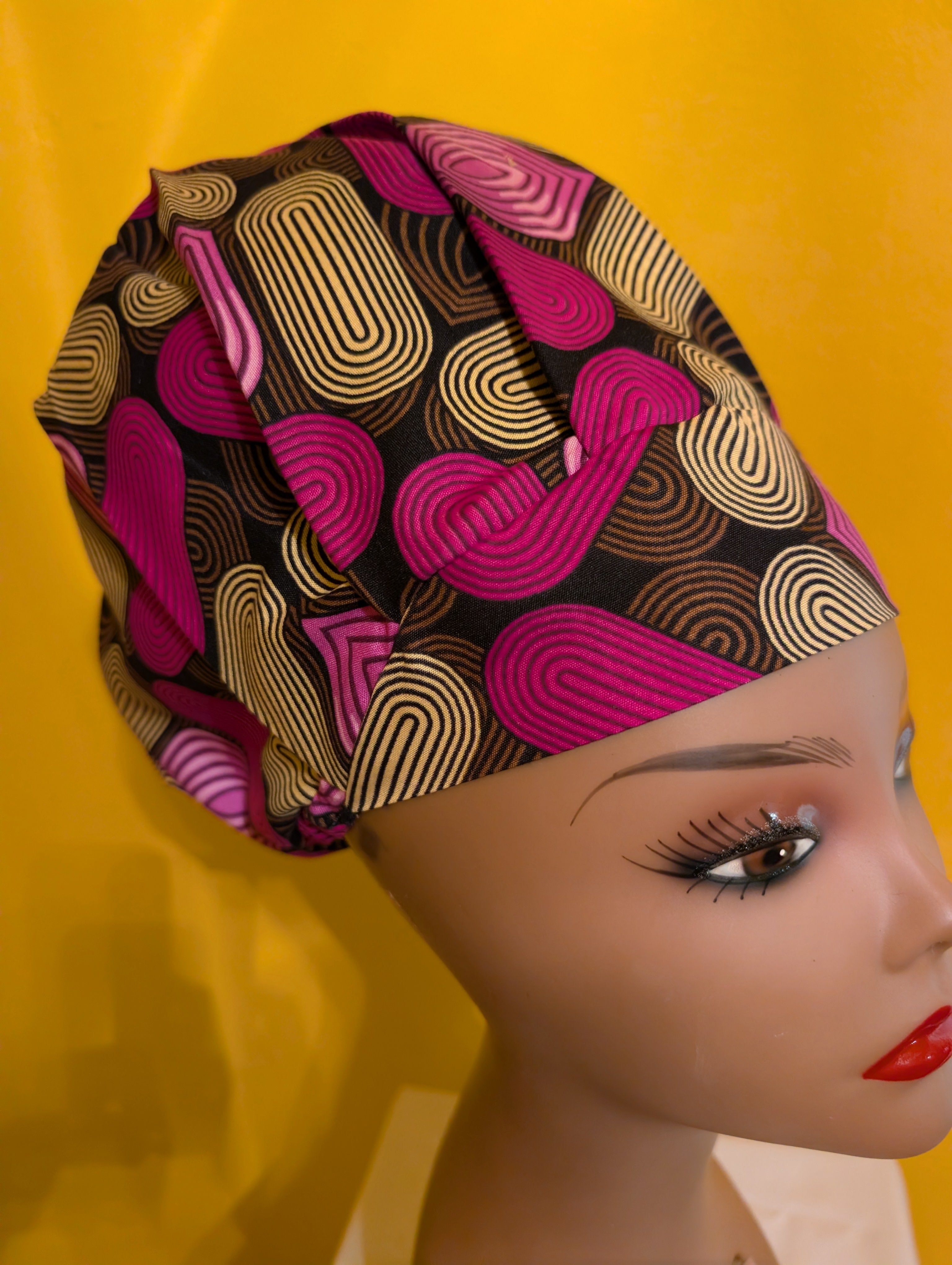 Purple/Tan/Black Satin Lined Bouffant Style Hat