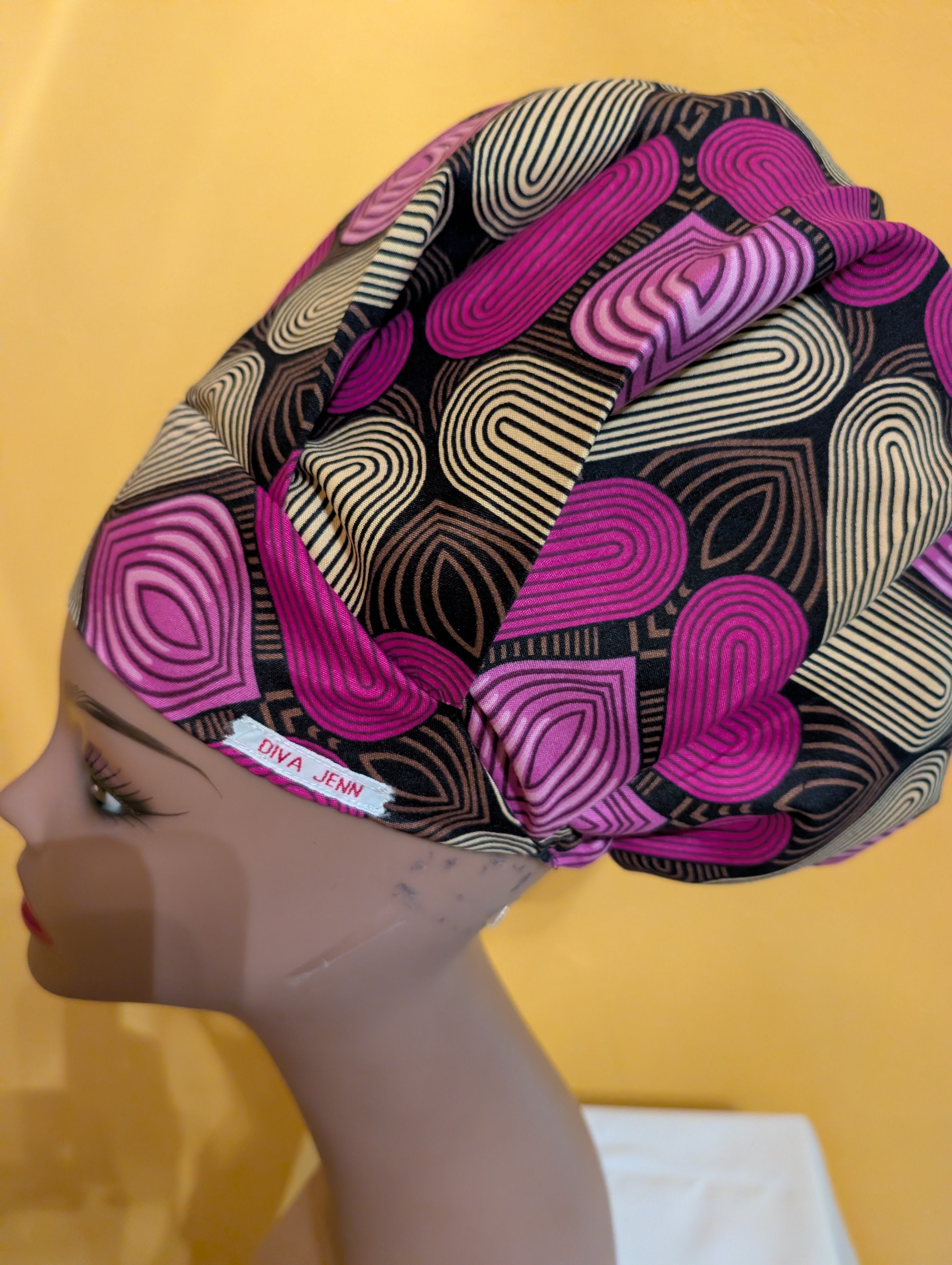 Purple/Tan/Black Satin Lined Bouffant Style Hat