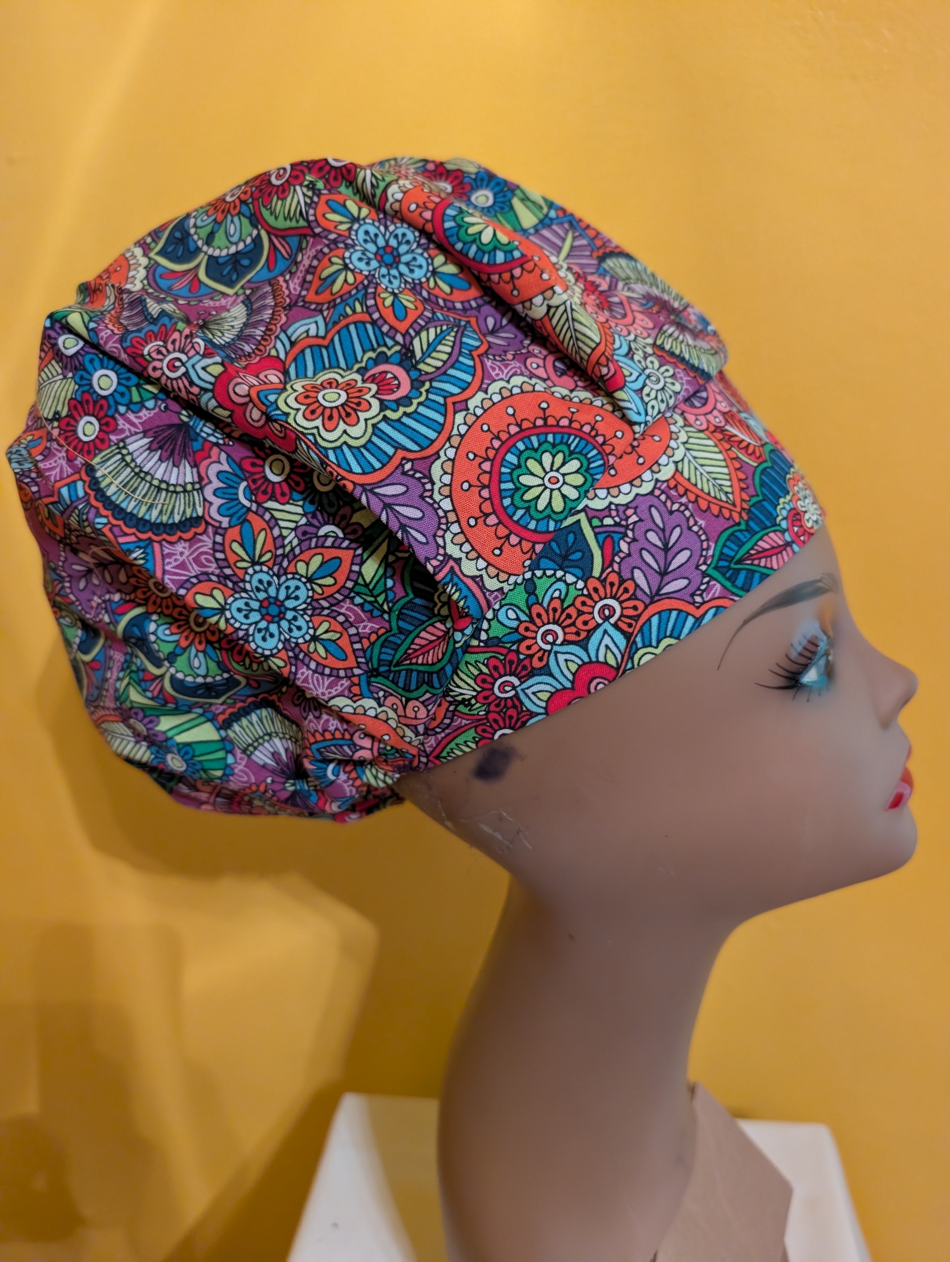 Purple/Green/Blue Satin Lined Bouffant Style Hat