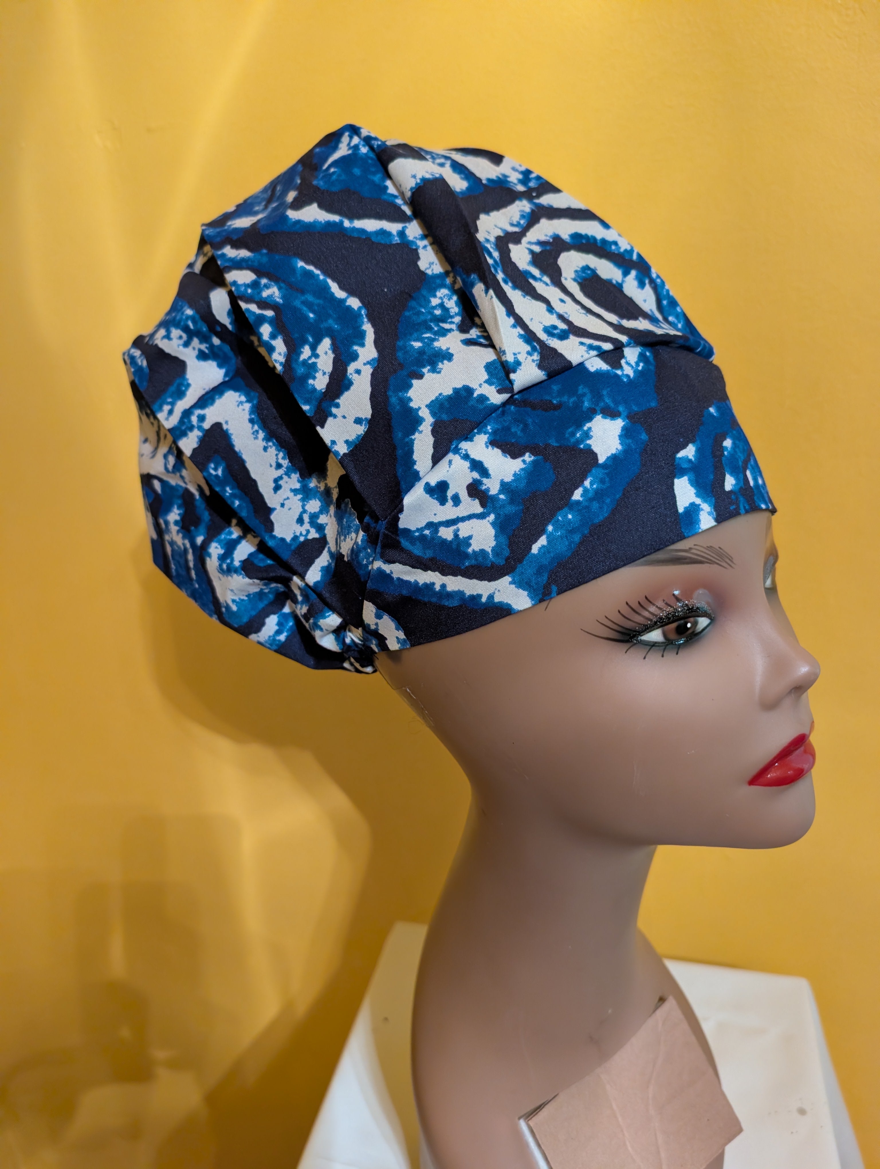 Blue/White Satin Lined Bouffant Style Hat