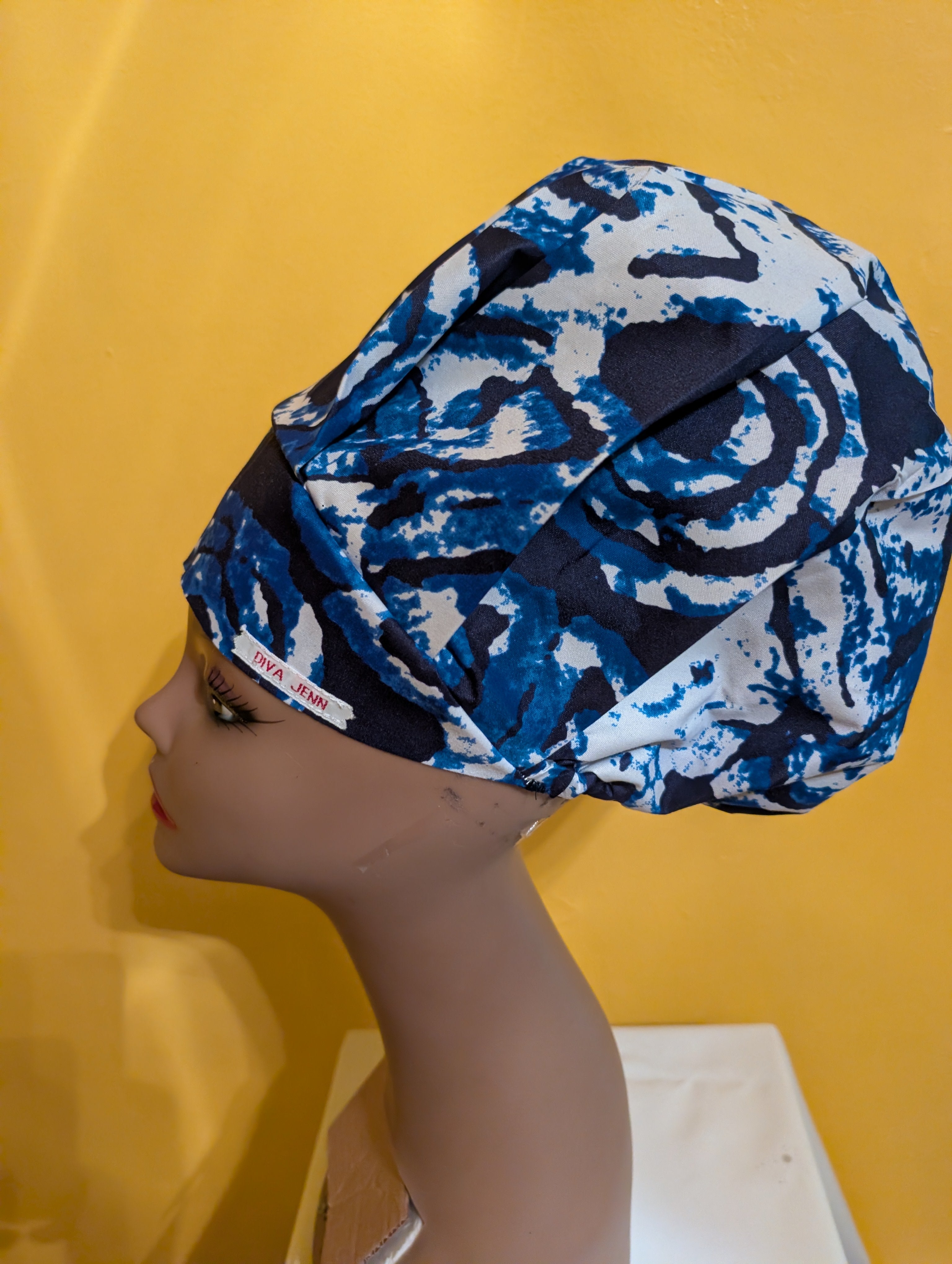 Blue/White Satin Lined Bouffant Style Hat