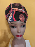 Brown/Black African American Themed Satin Lined Bouffant Style Hat