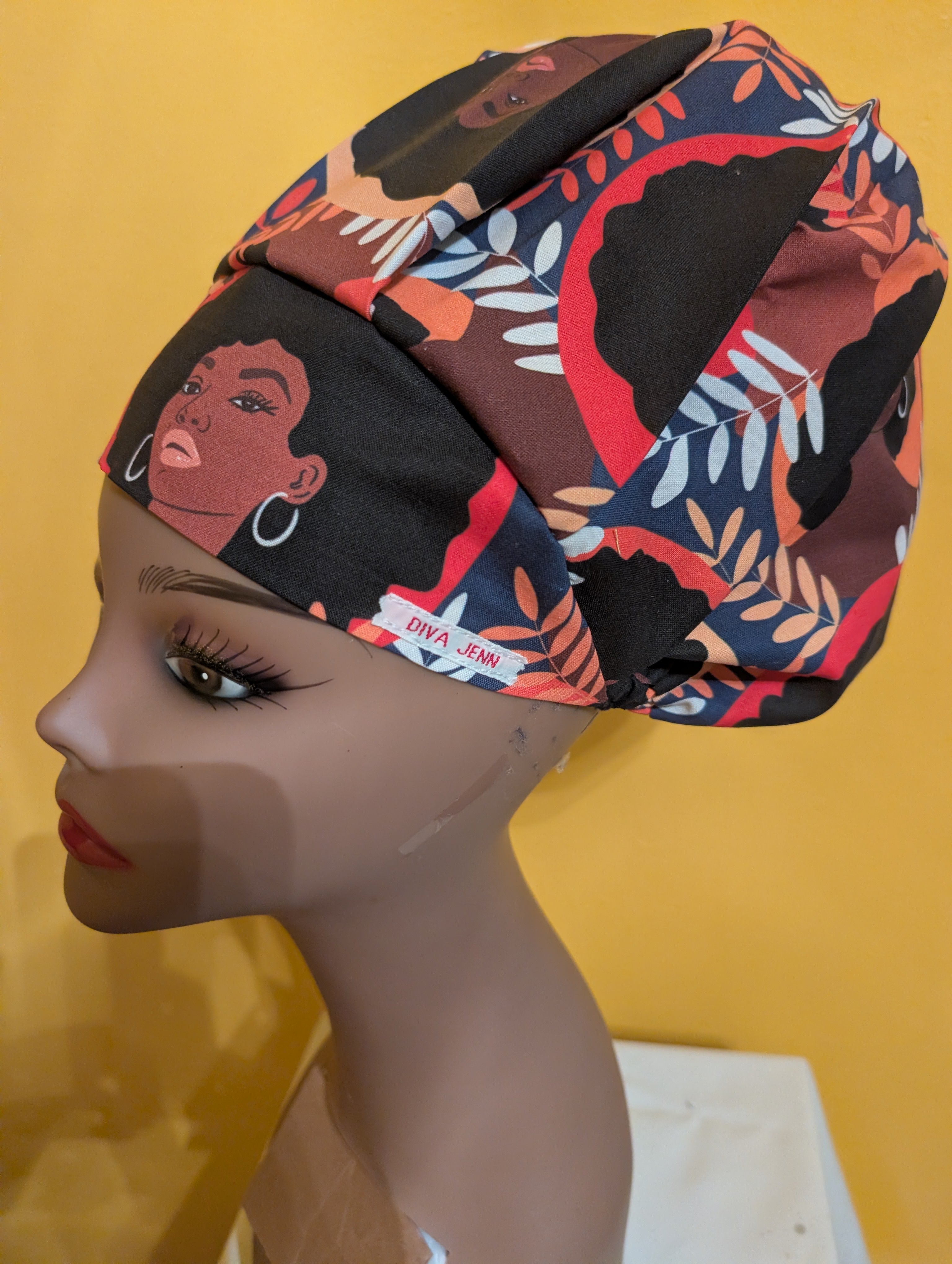 Brown/Black African American Themed Satin Lined Bouffant Style Hat