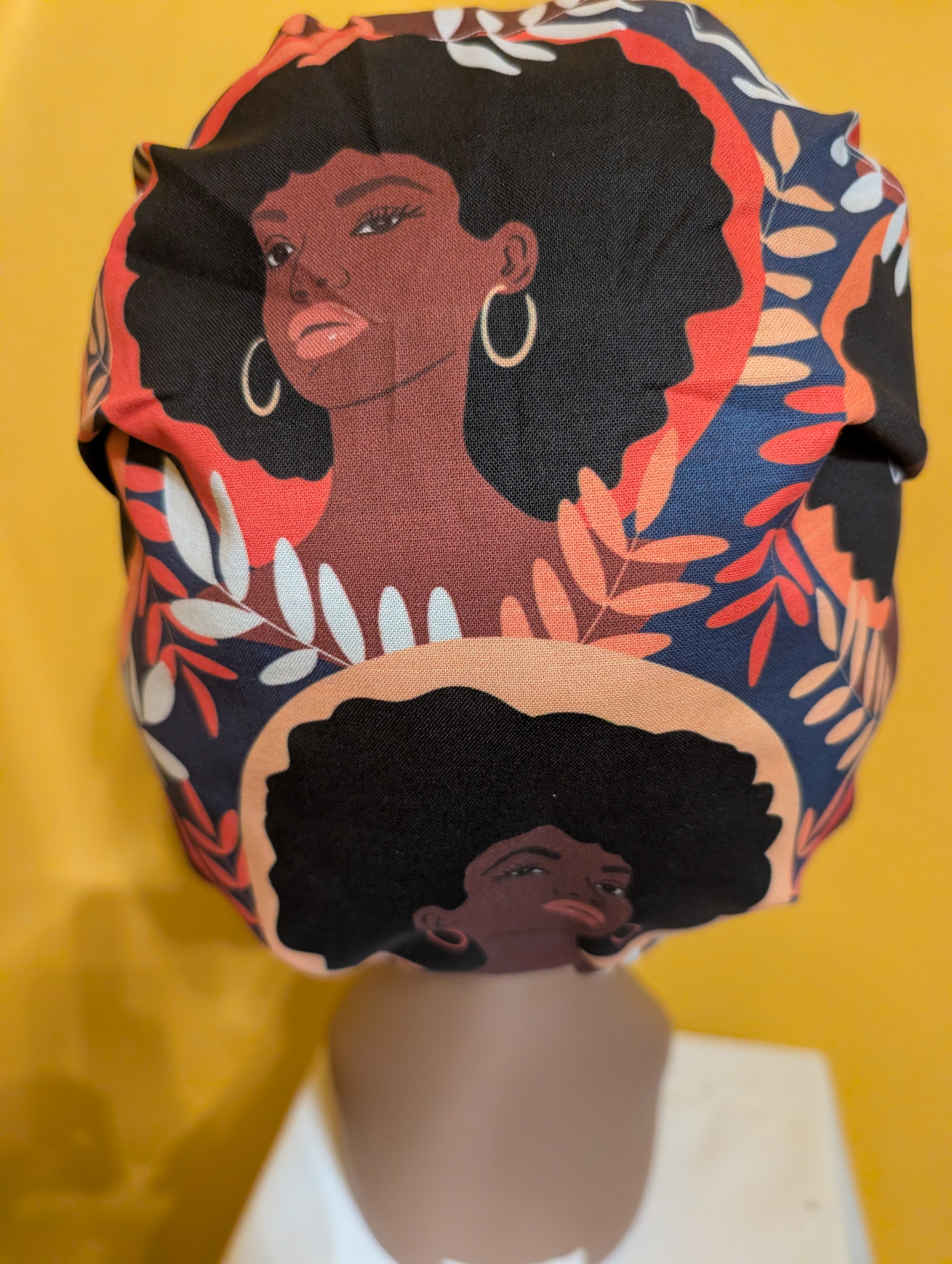 Brown/Black African American Themed Satin Lined Bouffant Style Hat