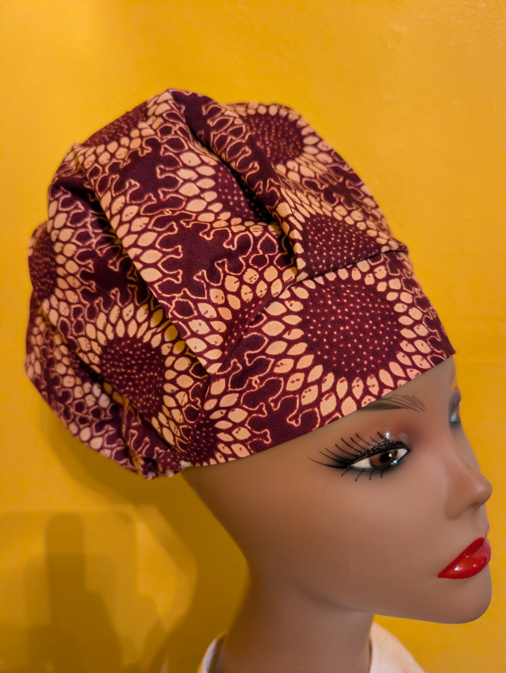 Brown/Creme Satin Lined Bouffant Style Hat