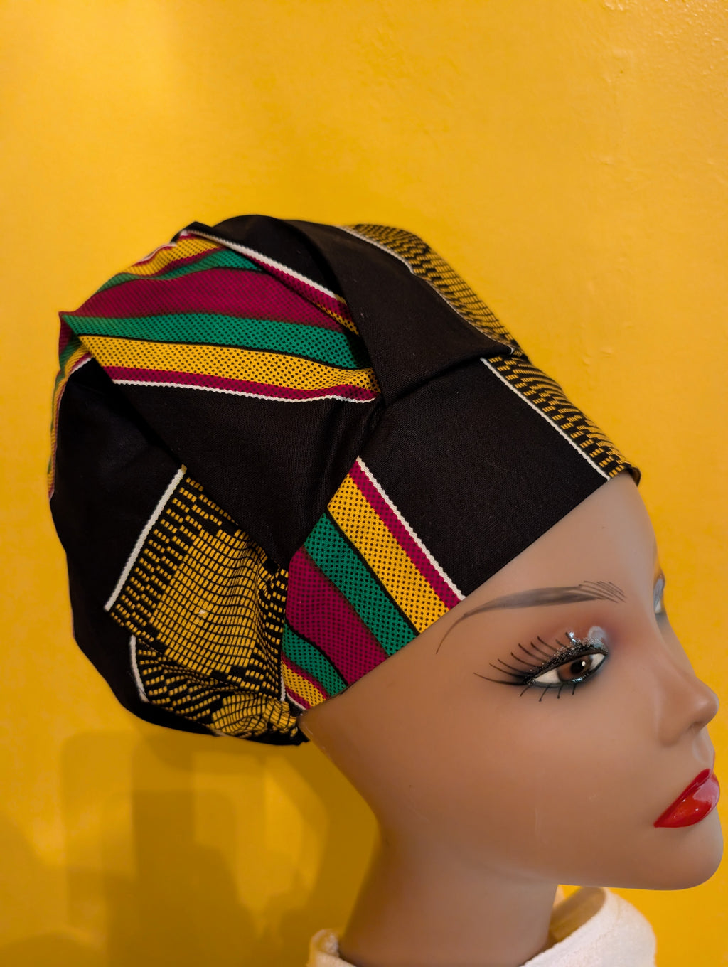 Black/Red/Green/Yellow Satin Lined Bouffant Style Hat