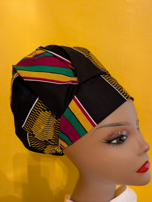 Black/Red/Green/Yellow Satin Lined Bouffant Style Hat
