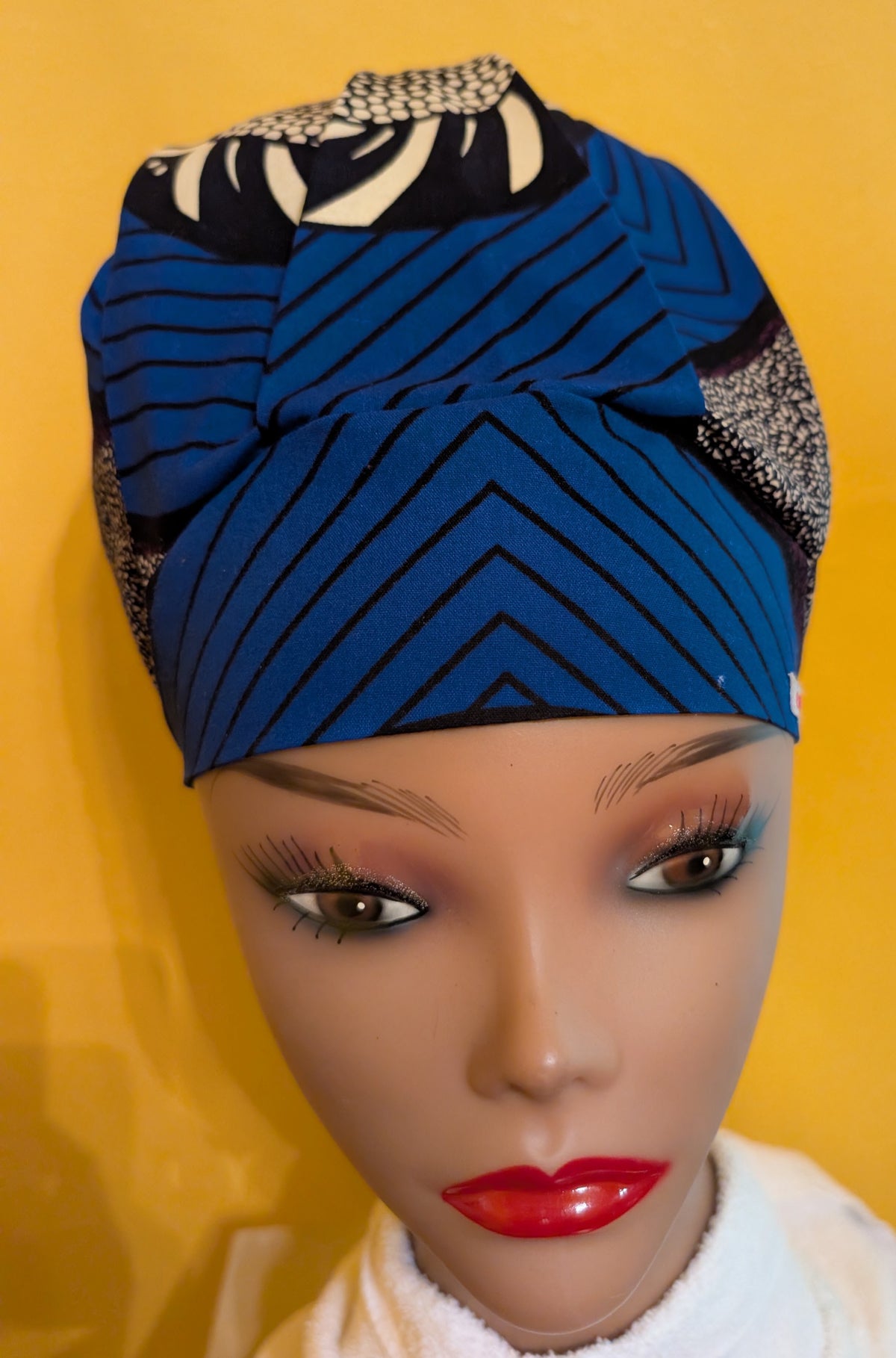 White/Blue/Black Satin Lined Bouffant Style Hat