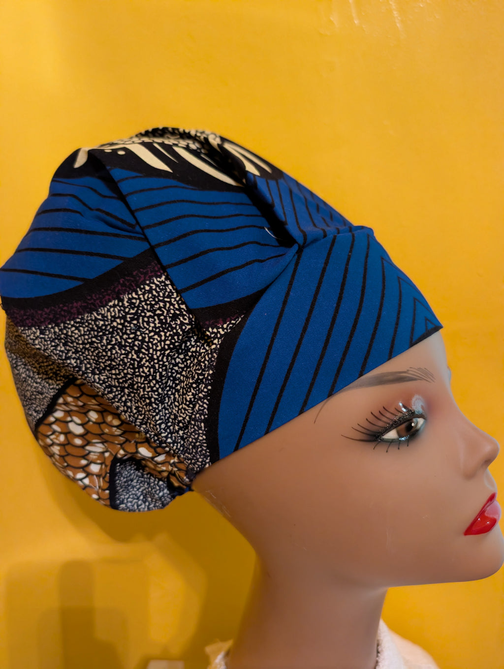 White/Blue/Black Satin Lined Bouffant Style Hat
