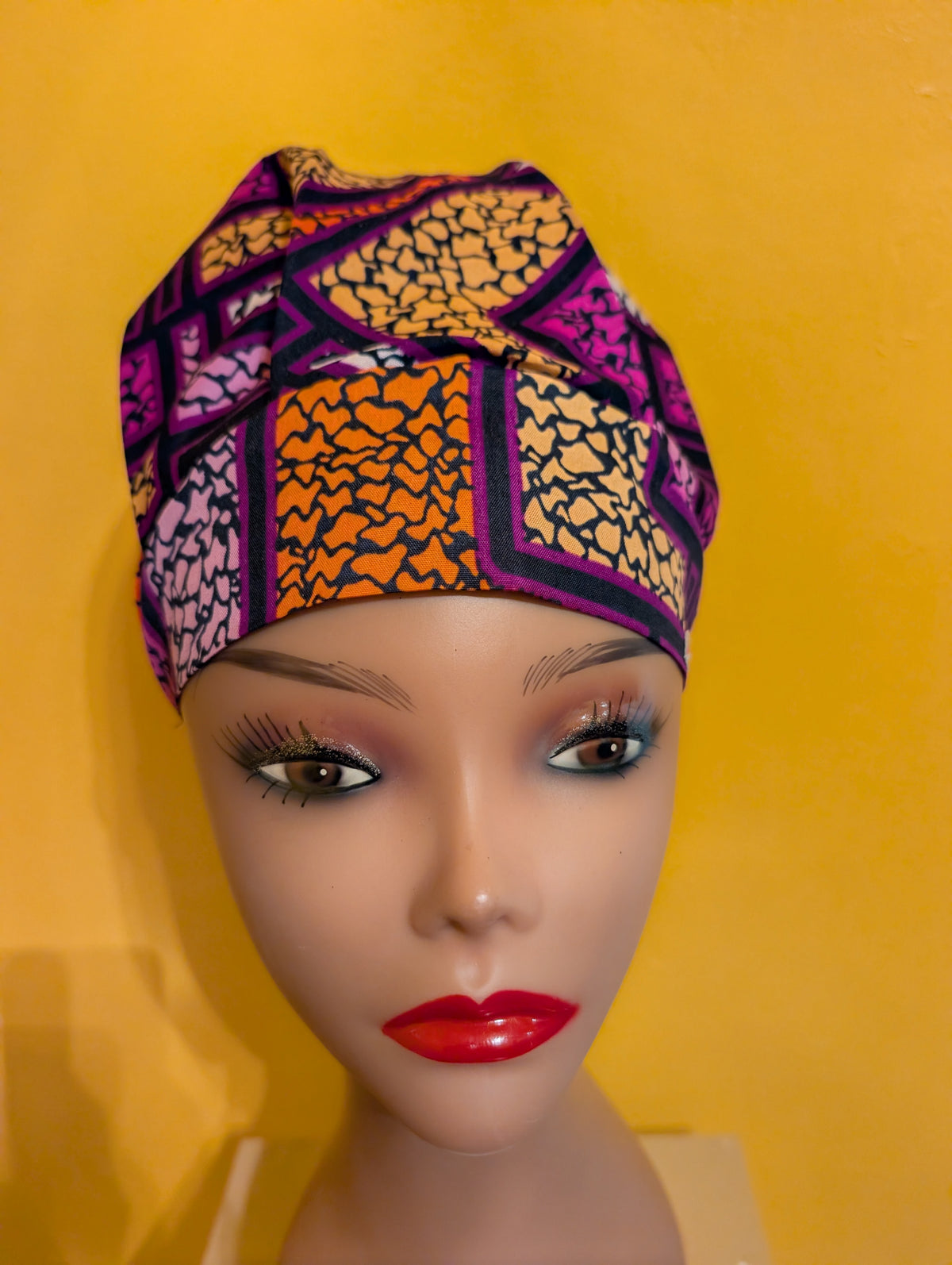 Purple/Orange/Black/Gold Satin Lined Bouffant Style Hat