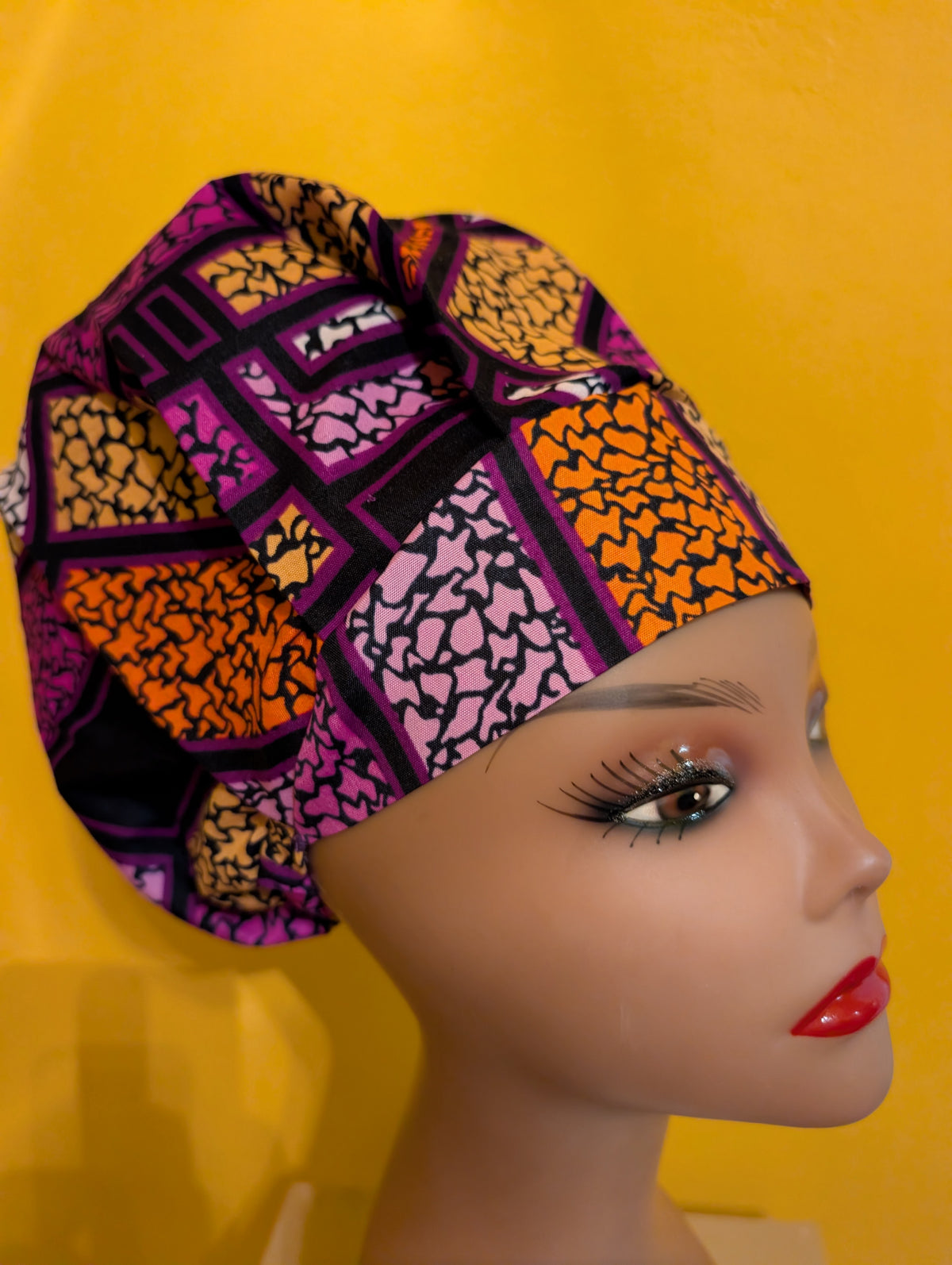 Purple/Orange/Black/Gold Satin Lined Bouffant Style Hat