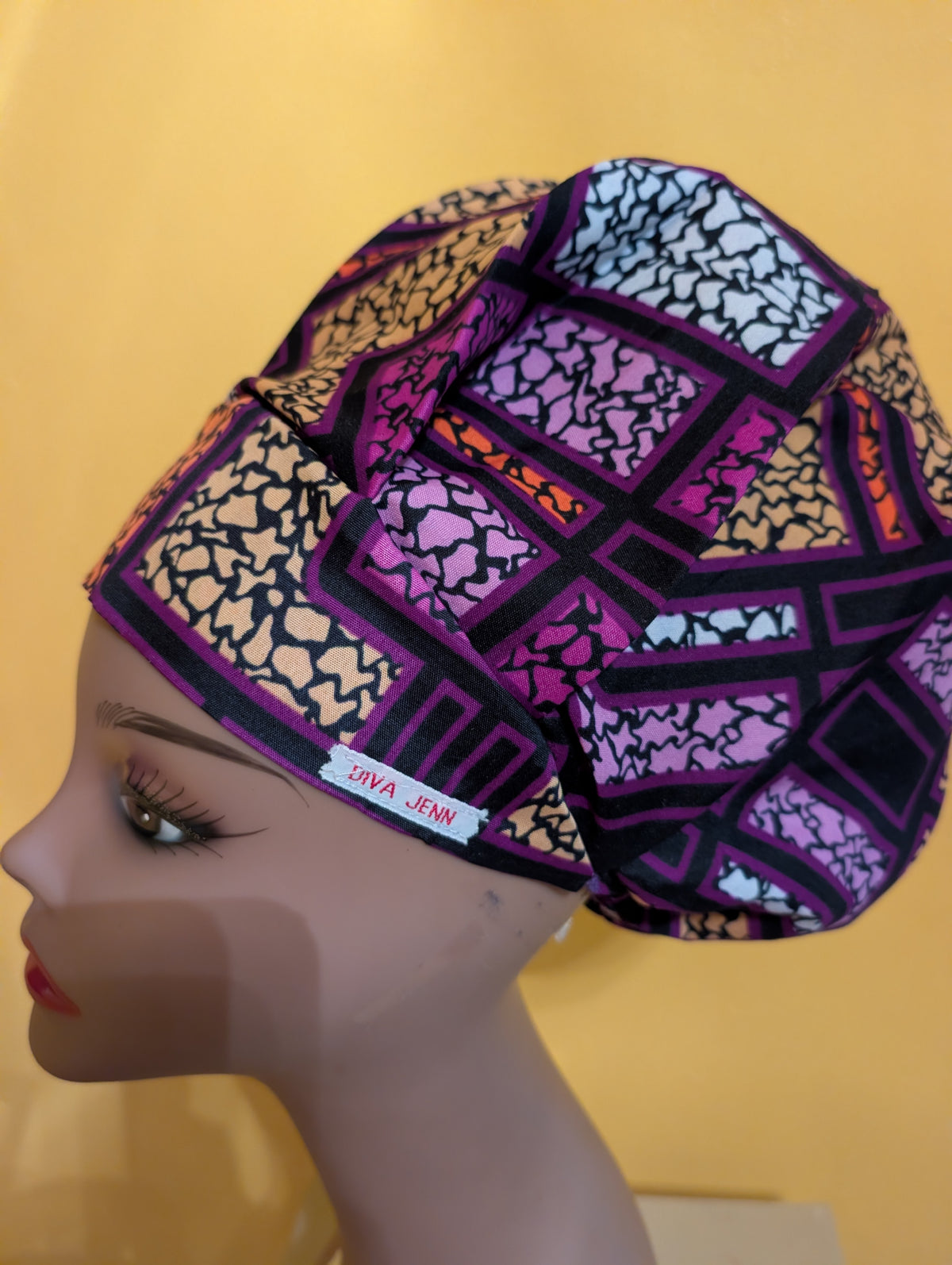 Purple/Orange/Black/Gold Satin Lined Bouffant Style Hat