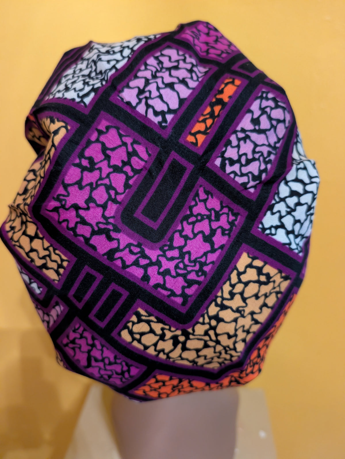 Purple/Orange/Black/Gold Satin Lined Bouffant Style Hat