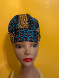 Blue/Gold/Black Satin Lined Bouffant Style Hat
