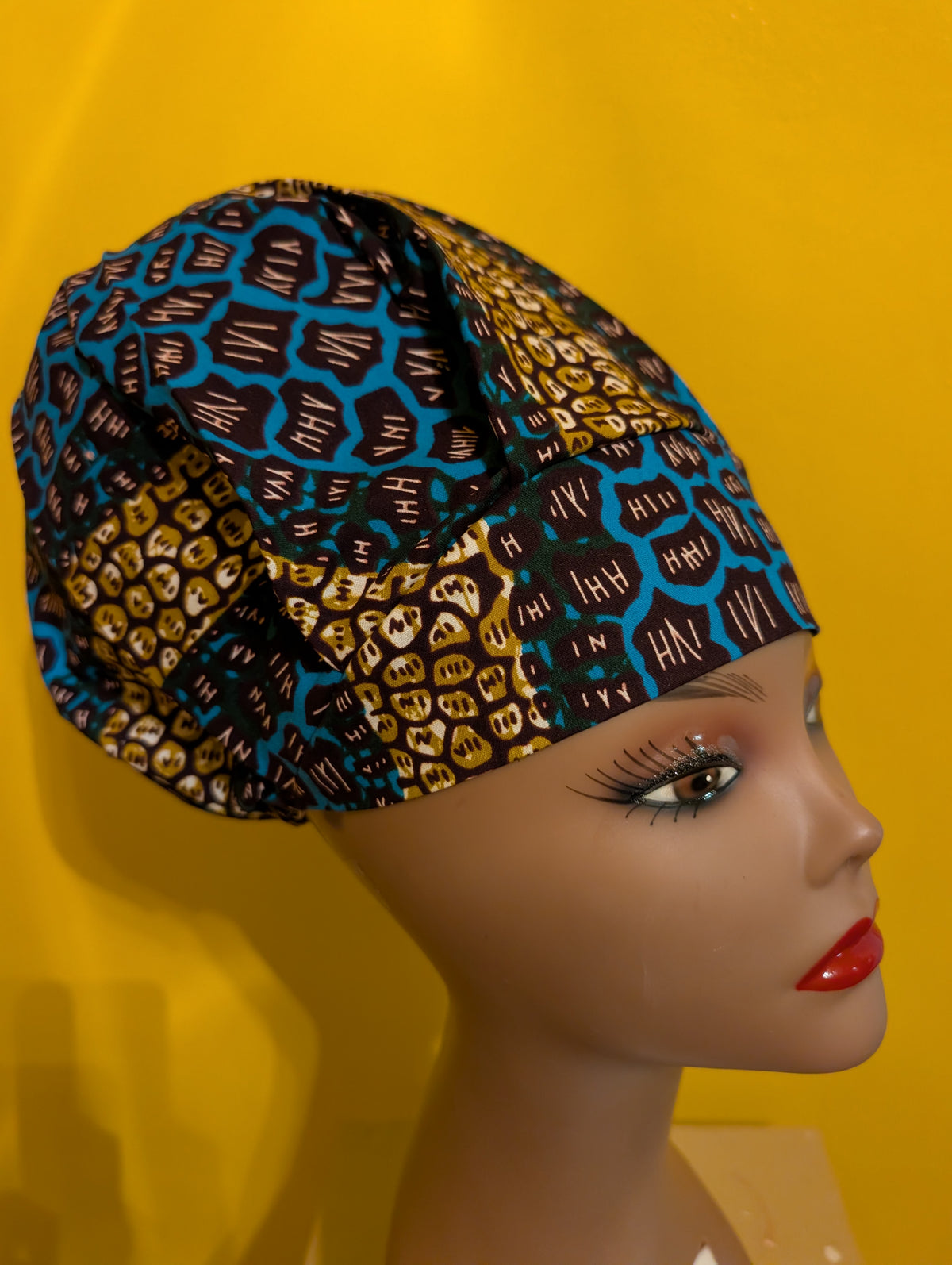 Blue/Gold/Black Satin Lined Bouffant Style Hat
