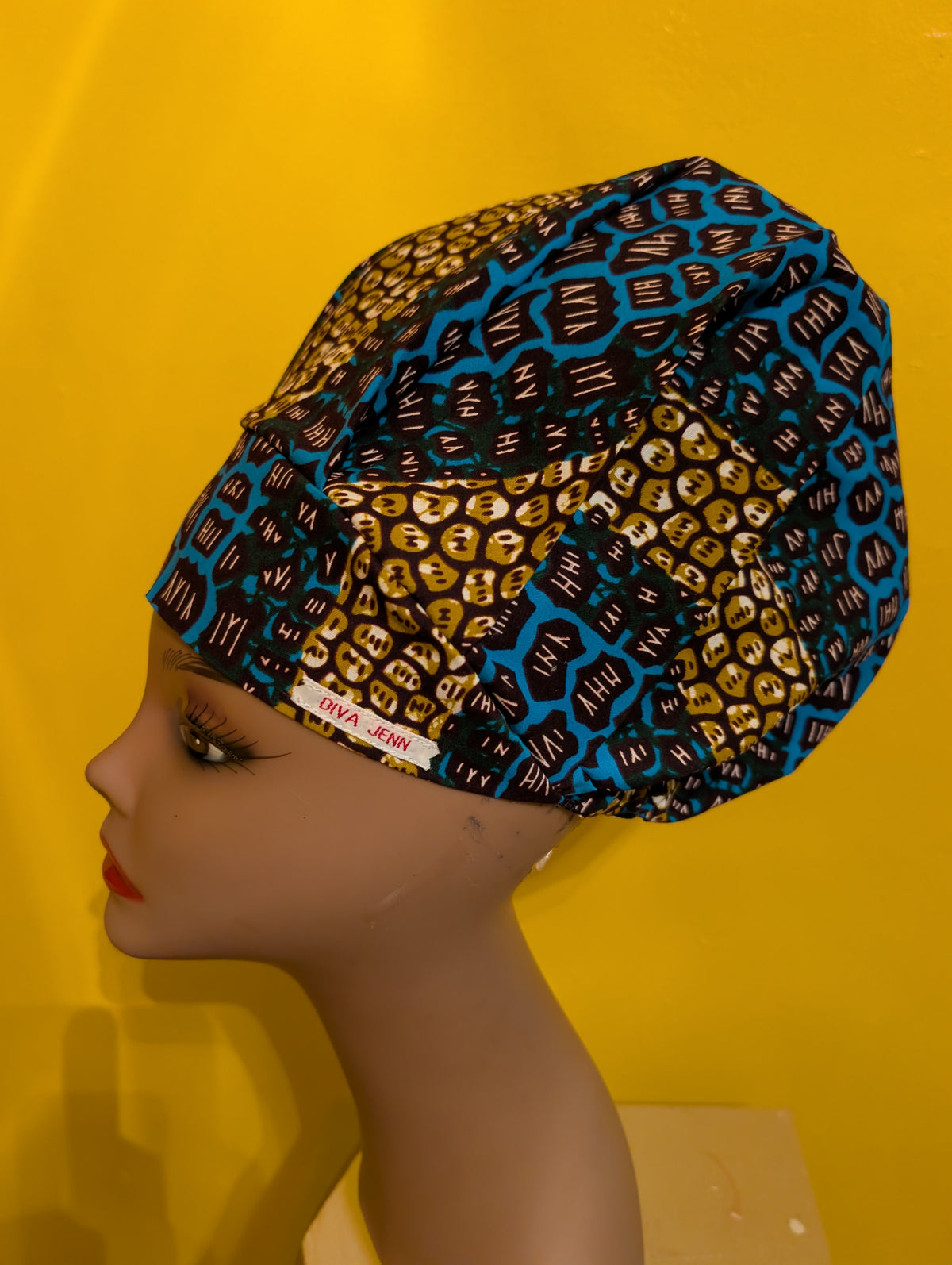 Blue/Gold/Black Satin Lined Bouffant Style Hat